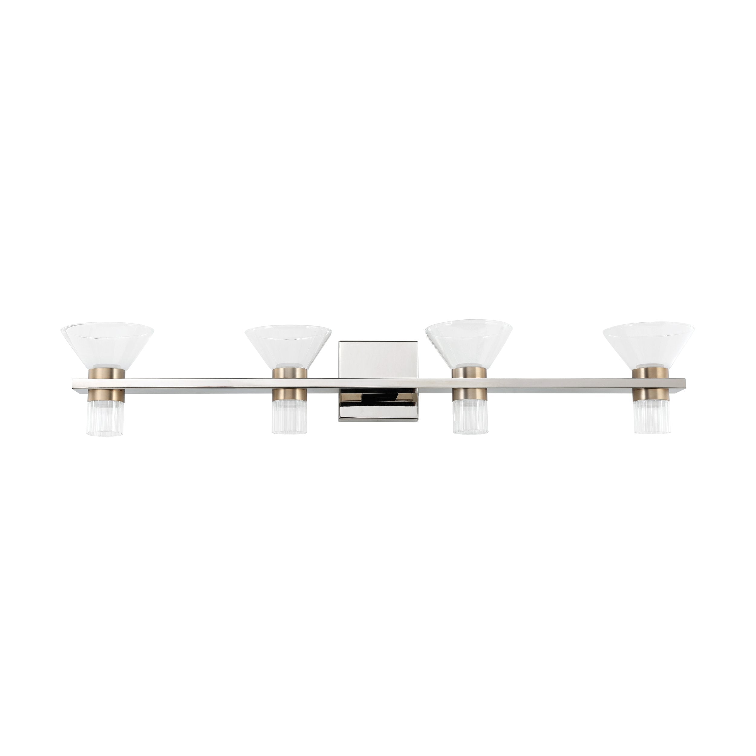 Blake 35-inch 8-light Polished Nickel and Champagne Gold 5CCT LED Vanity Light with Clear and Clear Ribbed Glass