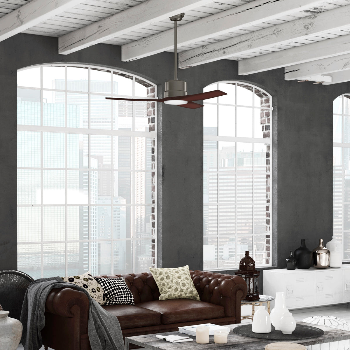 Casablanca 52 inch Piston Brushed Slate Damp Rated Ceiling Fan with LED Light Kit and Handheld Remote