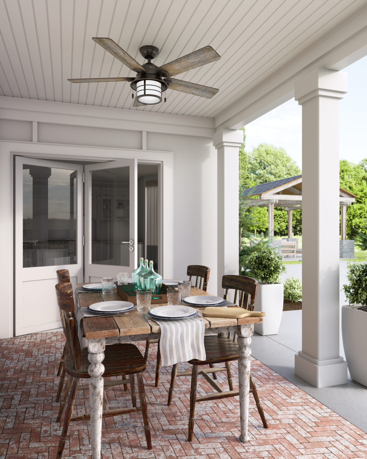 54 inch Key Biscayne Onyx Bengal Damp Rated Ceiling Fan with LED Light Kit and Pull Chain