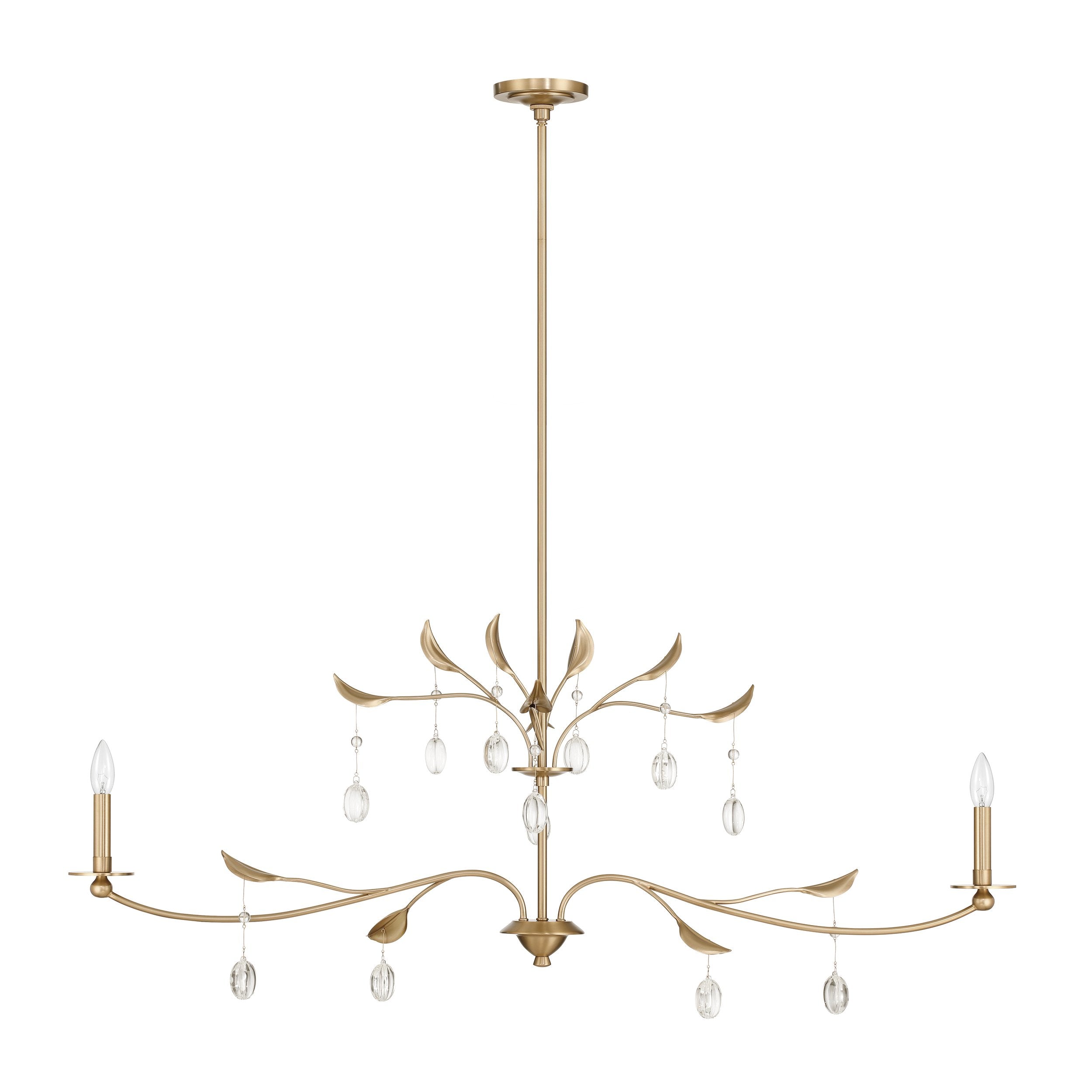 Presley 56-inch 2-light Champagne Gold Linear Chandelier with Clear Glass Drops and White Linen Shades