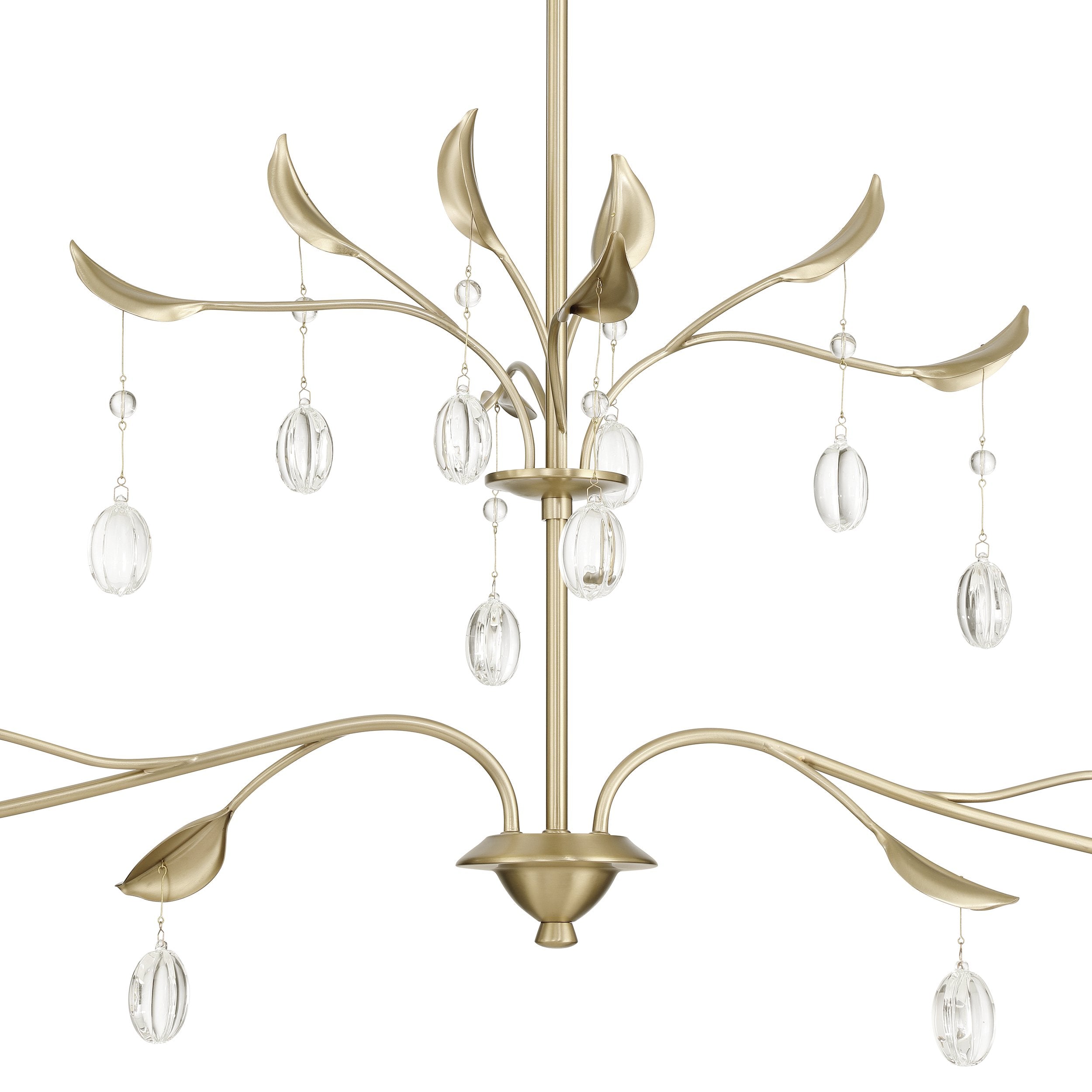 Presley 56-inch 2-light Champagne Gold Linear Chandelier with Clear Glass Drops and White Linen Shades
