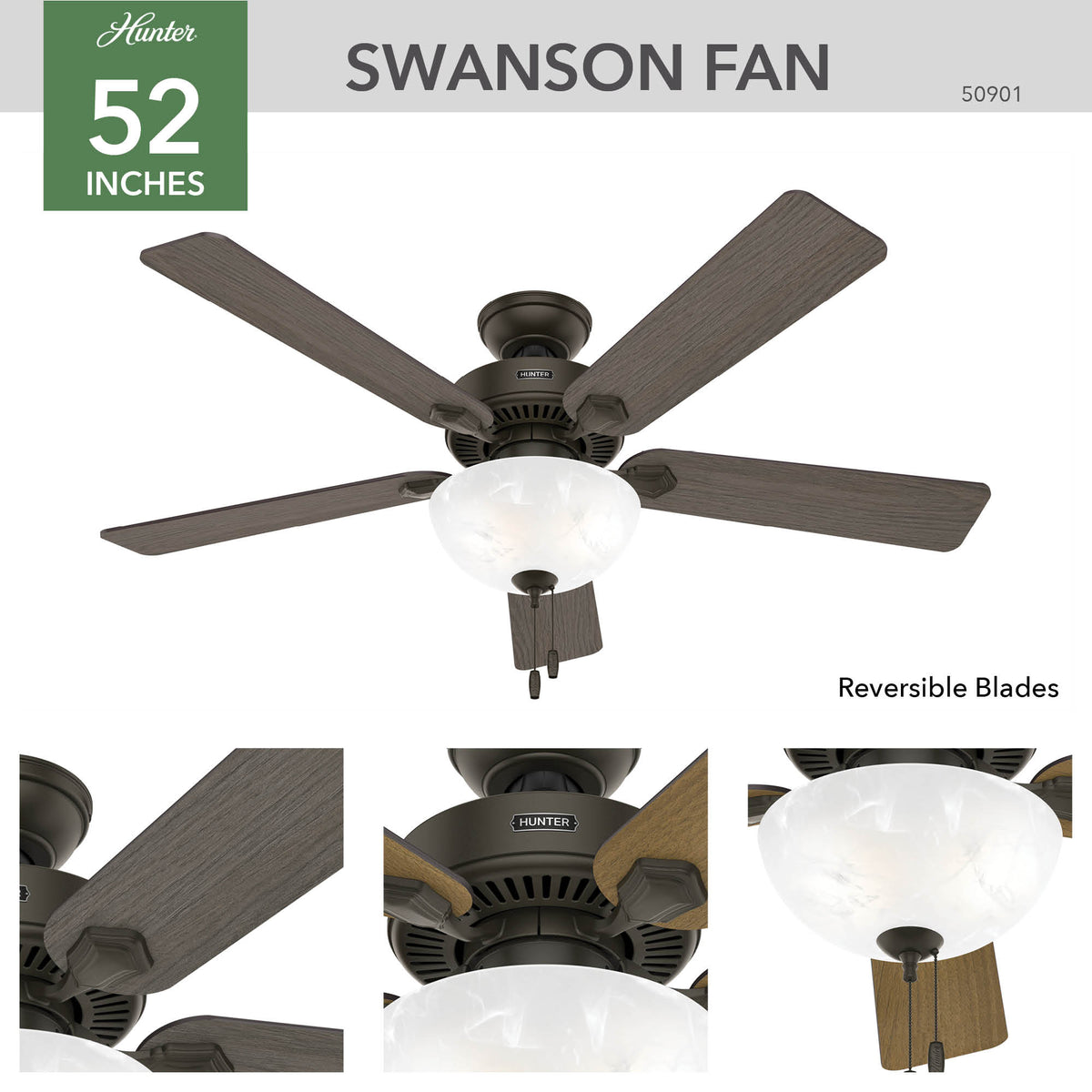 52 inch Swanson New Bronze Ceiling Fan with LED Light Kit and Pull Chain
