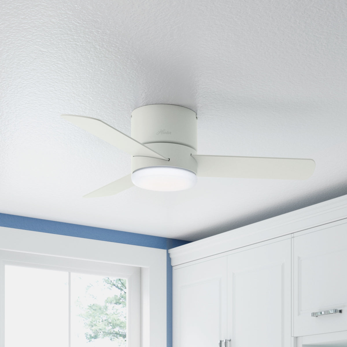 44 inch Minimus Fresh White Low Profile Ceiling Fan with LED Light Kit and Handheld Remote