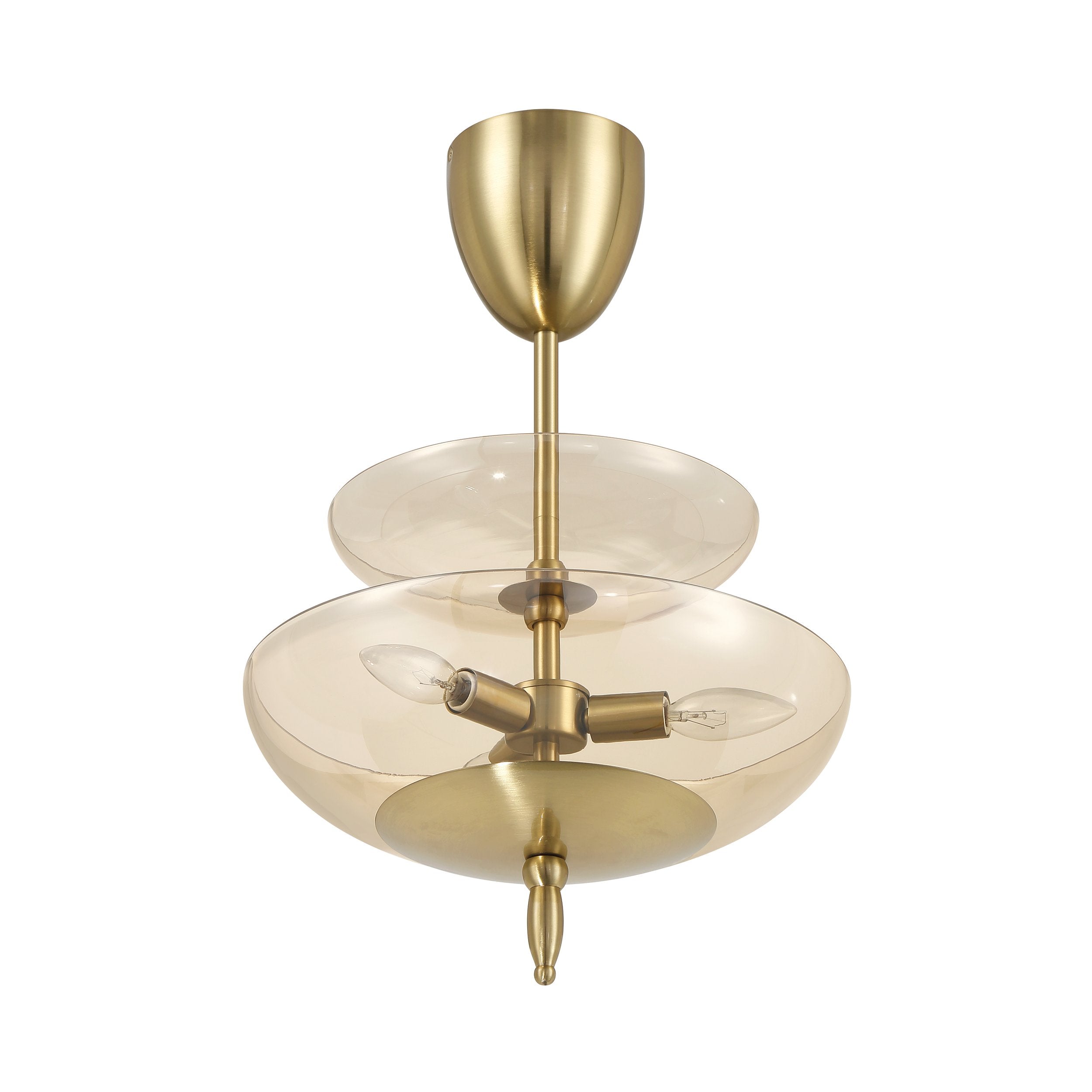 Fiorello 14-inch 3-light Brushed Gold Convertible Pendant with Smoked Amber Glass Shades
