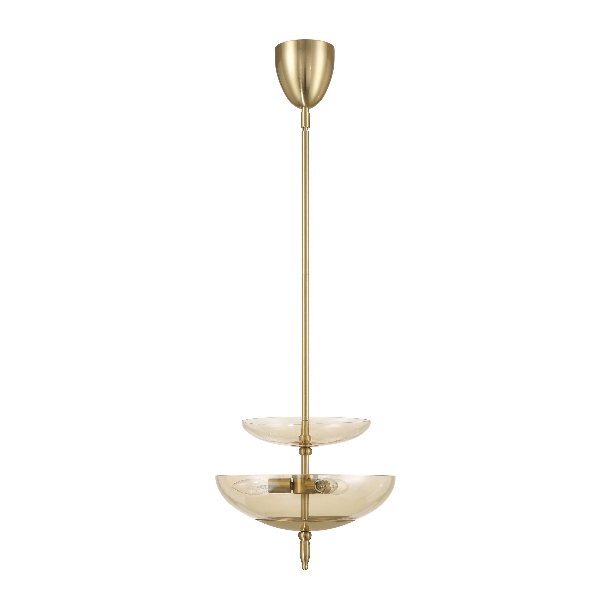 Fiorello 14-inch 3-light Brushed Gold Convertible Pendant with Smoked Amber Glass Shades