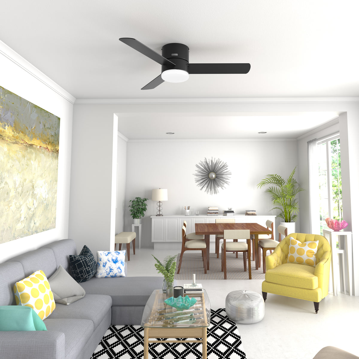 52 inch Minimus Matte Black Low Profile Ceiling Fan with LED Light Kit and Handheld Remote