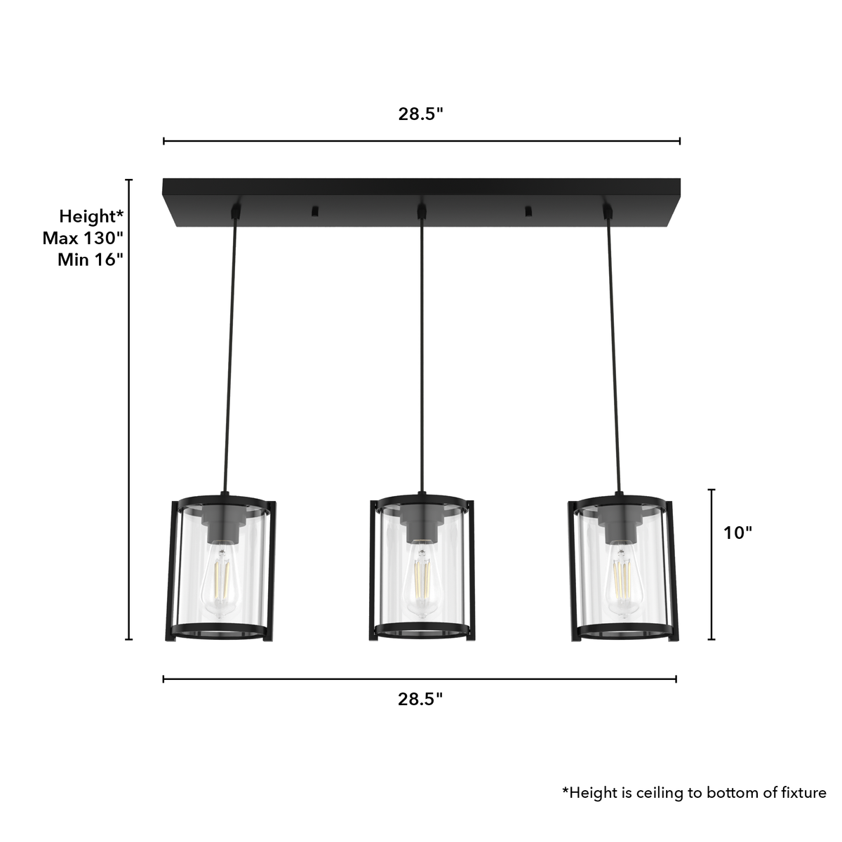 Astwood 28.5-inch 3-light Matte Black Linear Pendant Cluster with Clear Glass