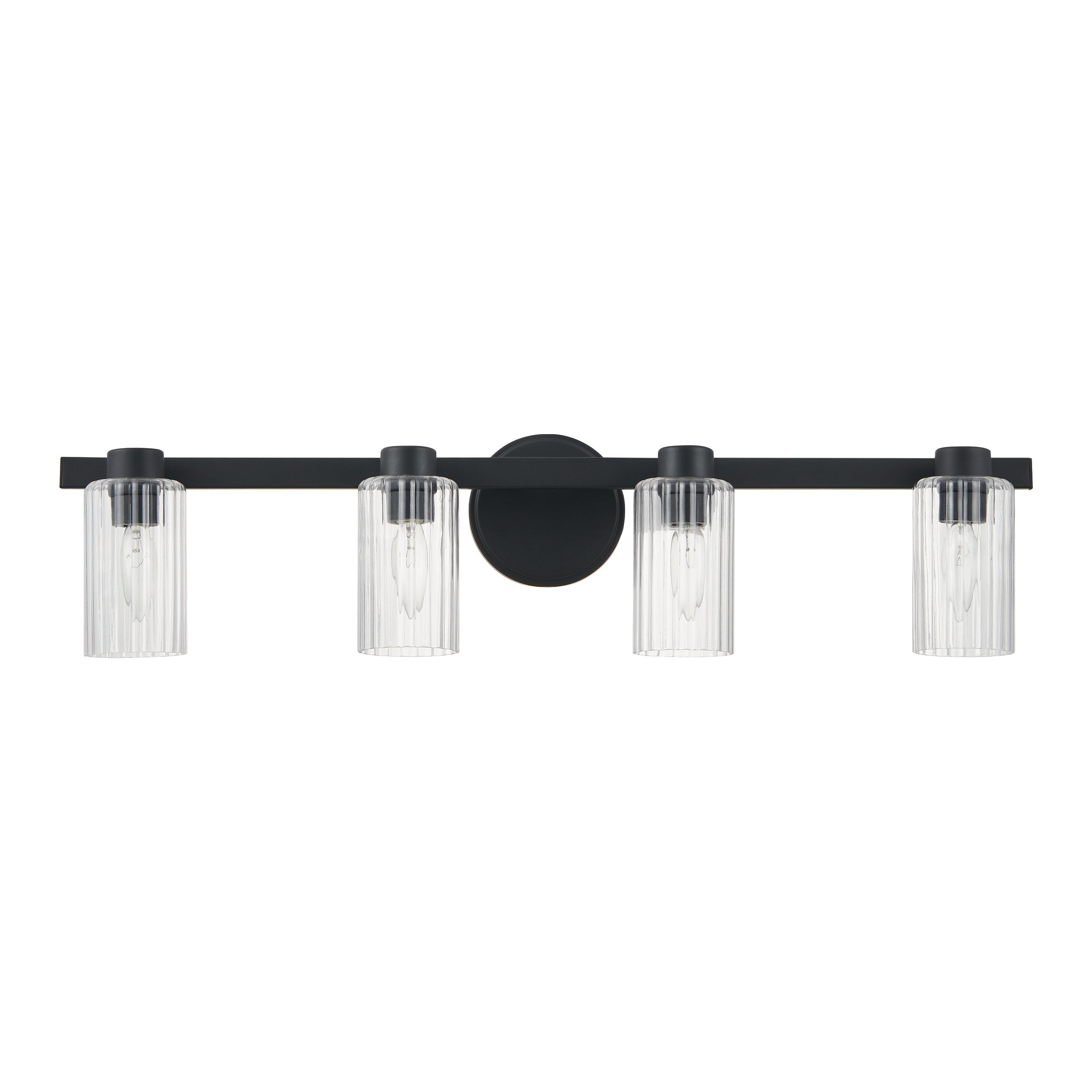 Bedminster 30-inch 4-light Matte Black Vanity Light with Clear Ribbed Glass Shades