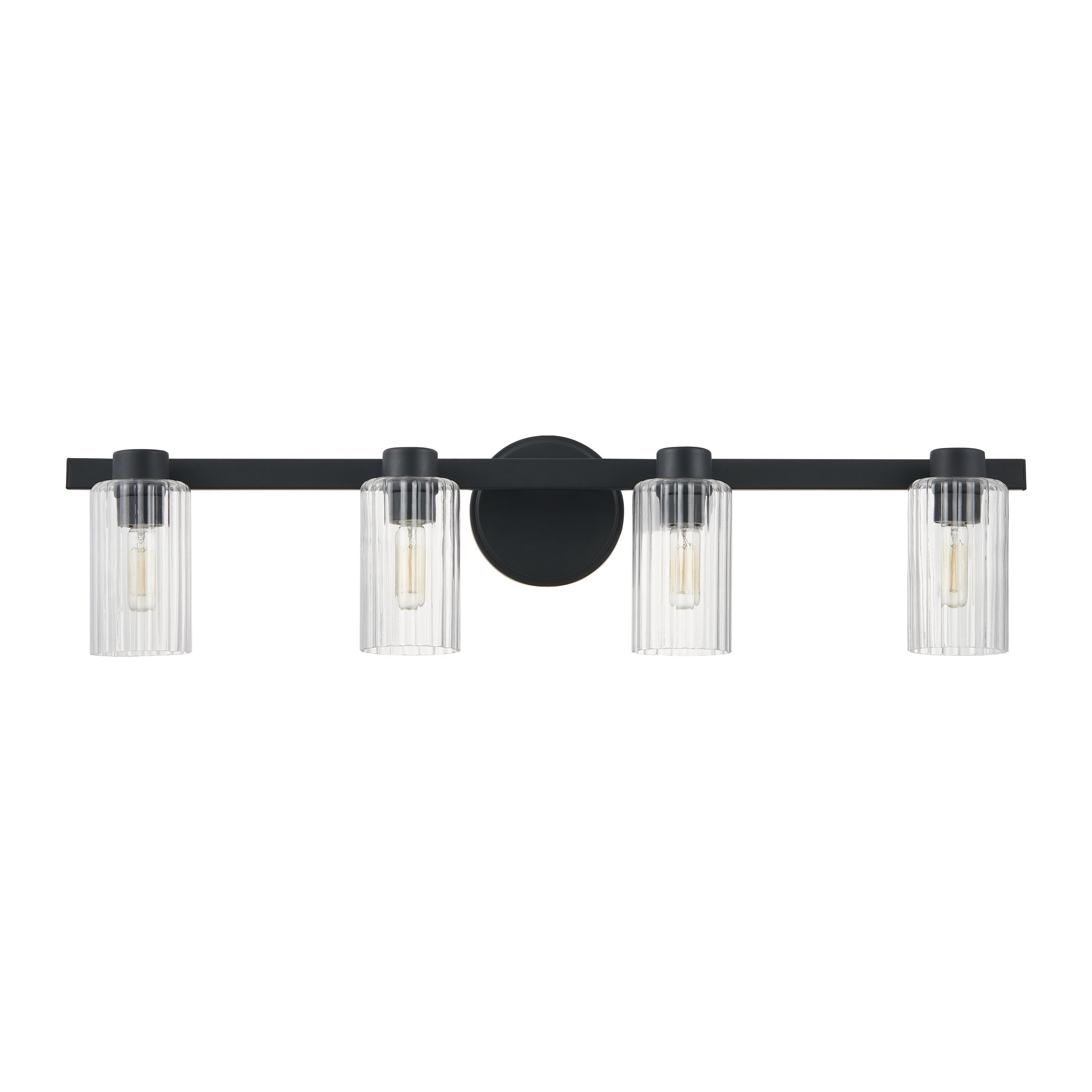 Bedminster 30-inch 4-light Matte Black Vanity Light with Clear Ribbed Glass Shades