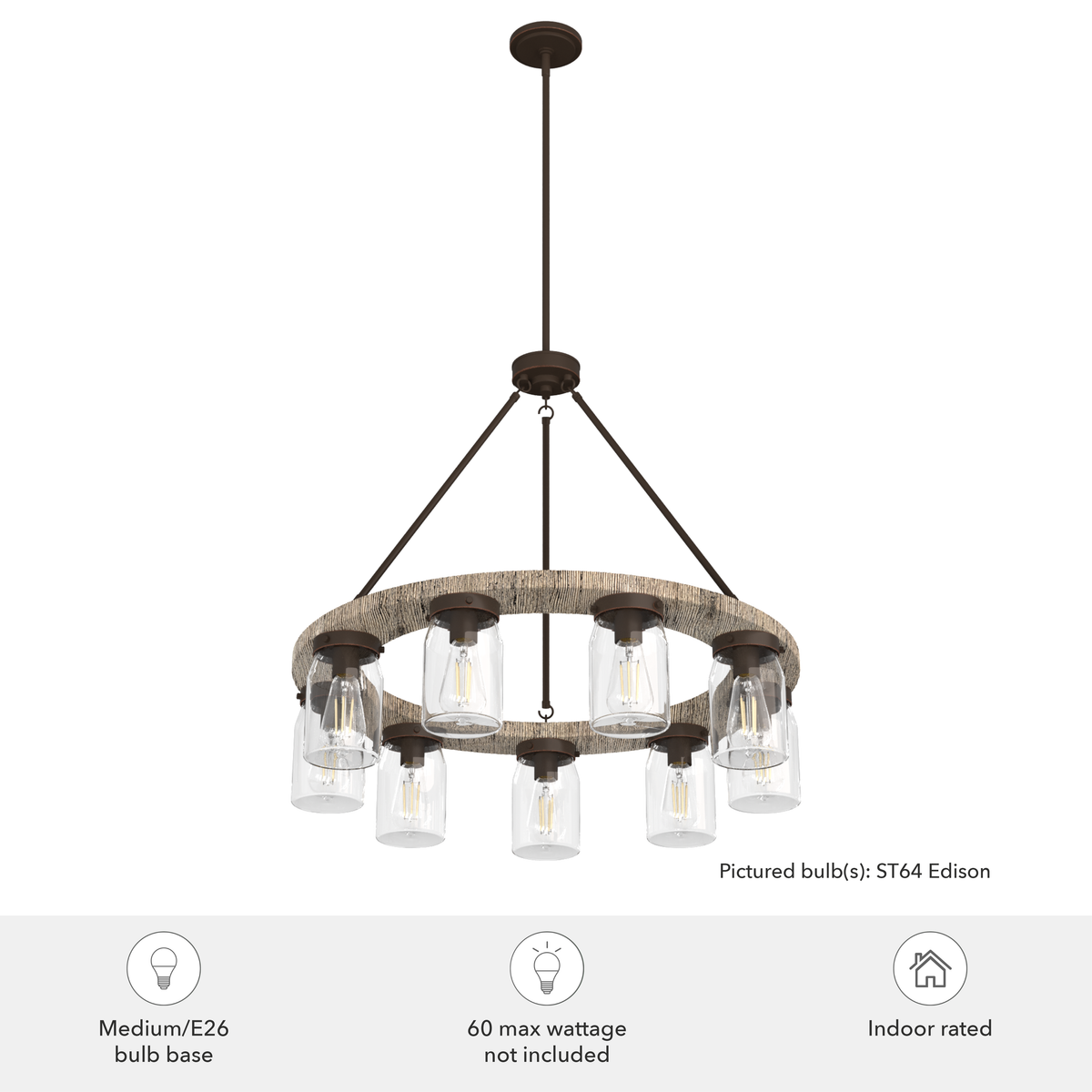 Devon Park 31-inch 9-light Onyx Bengal and Barnwood Chandelier with Clear Glass