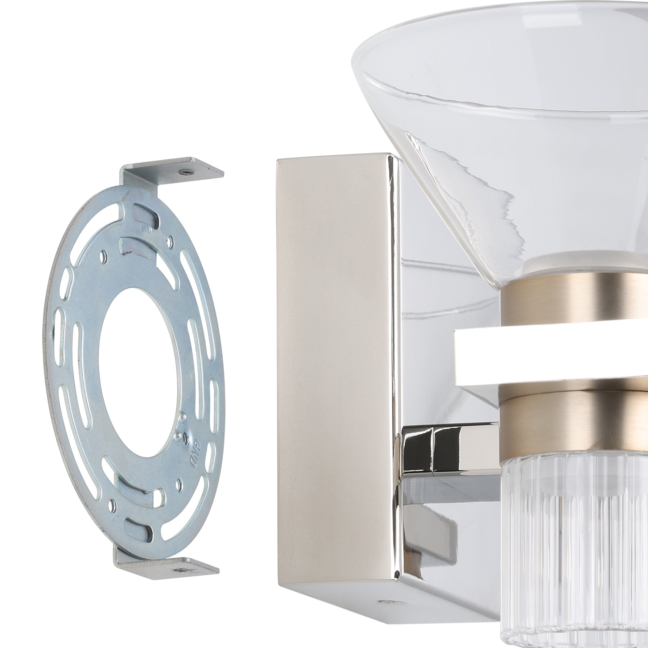 Blake 16-inch 4-light Polished Nickel and Champagne Gold 5CCT LED Vanity Light with Clear and Clear Ribbed Glass