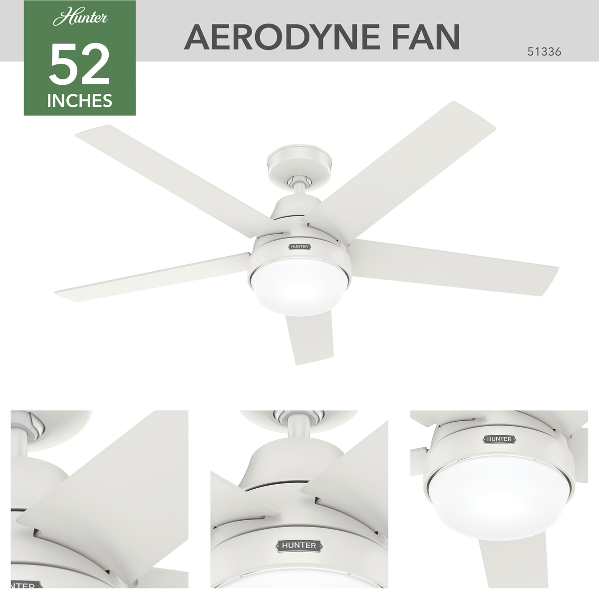 52 inch Aerodyne Wi-Fi Fresh White Ceiling Fan with LED Light Kit and Handheld Remote