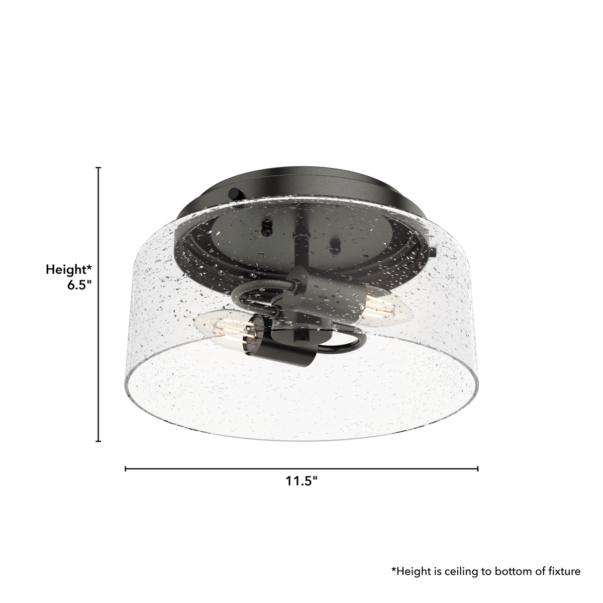 Hartland 11.5-inch 2-light Noble Bronze Flush Mount Ceiling Light with Seeded Glass