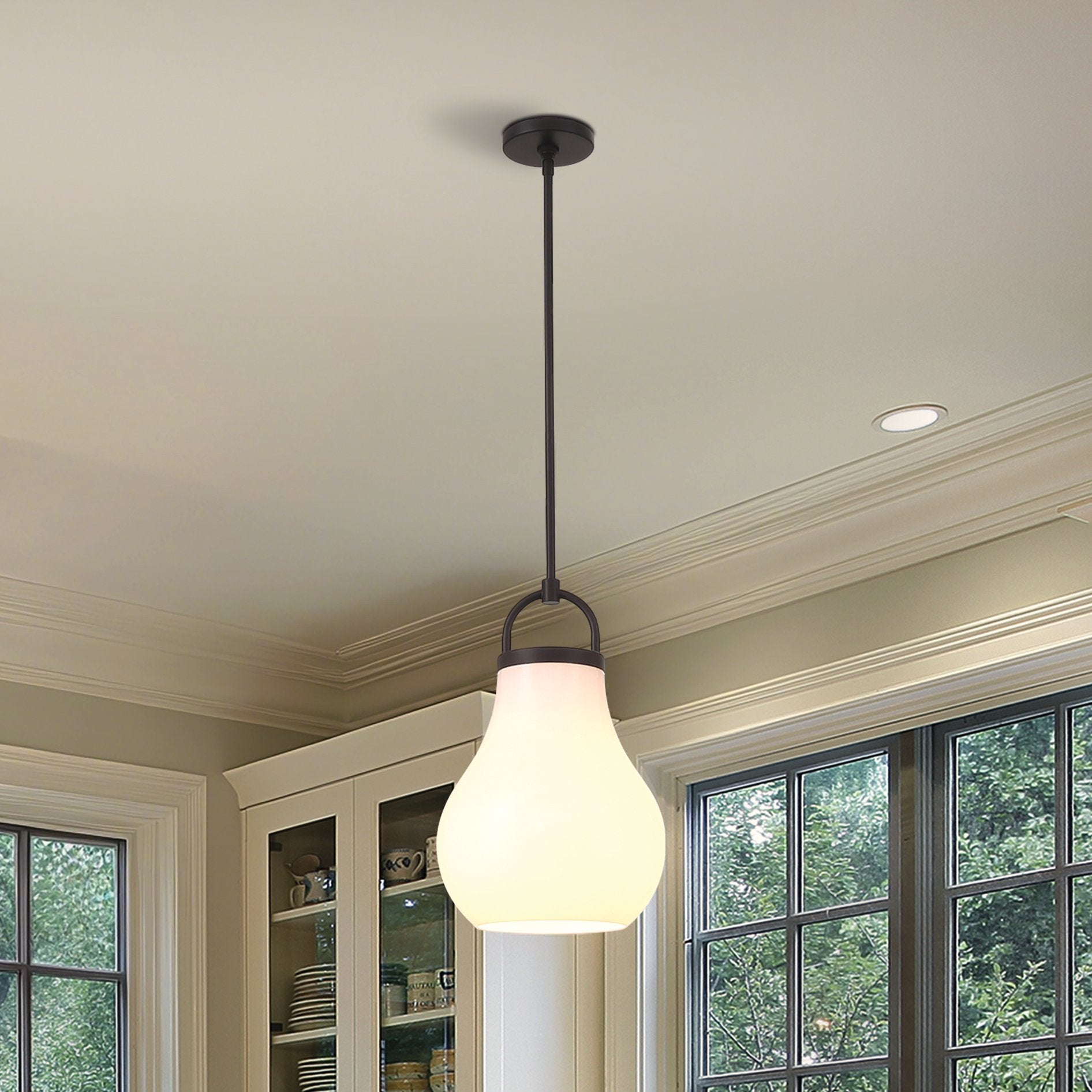 Mansfield 12-inch 1-light Matte Black Pendant Light with Opal Glass Shade