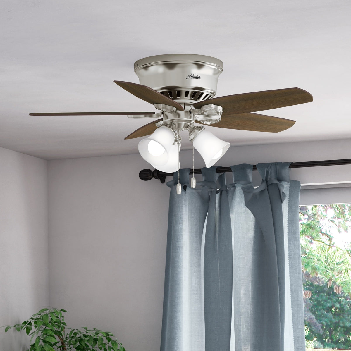 42 inch Builder Brushed Nickel Low Profile Ceiling Fan with LED Light Kit and Pull Chain