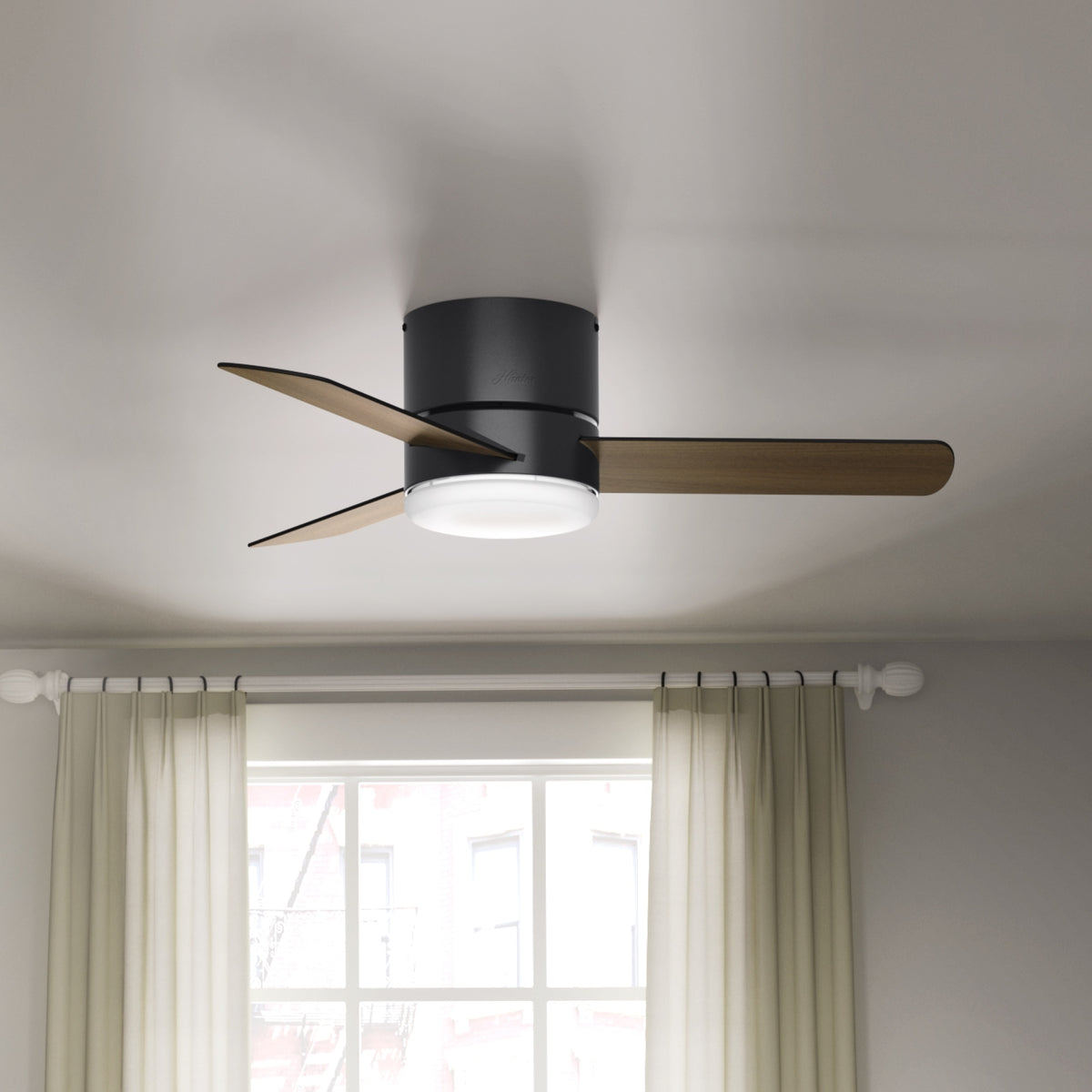 44 inch Minimus Matte Black Low Profile Ceiling Fan with LED Light Kit and Handheld Remote