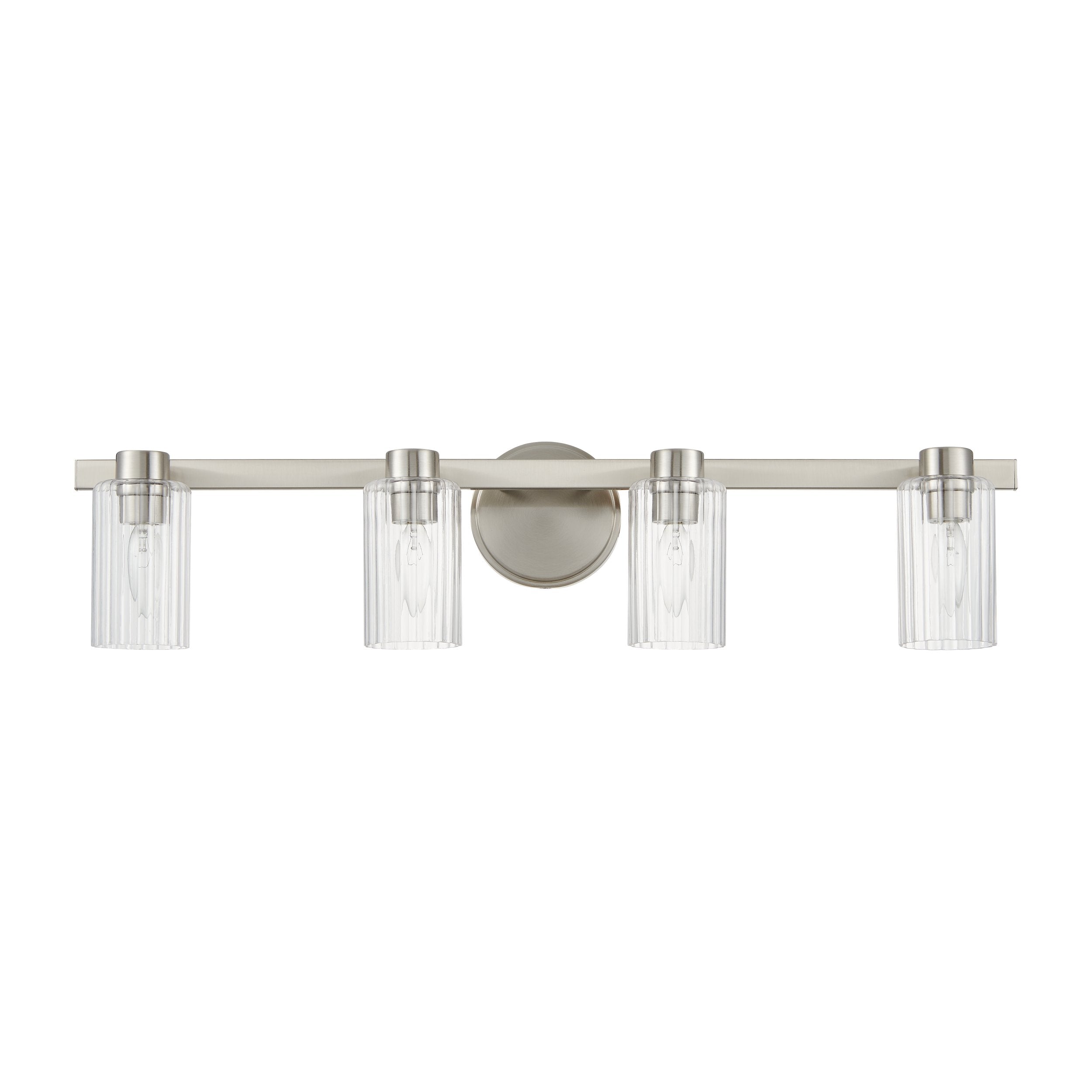 Bedminster 30-inch 4-light Brushed Nickel Vanity Light with Clear Ribbed Glass Shades