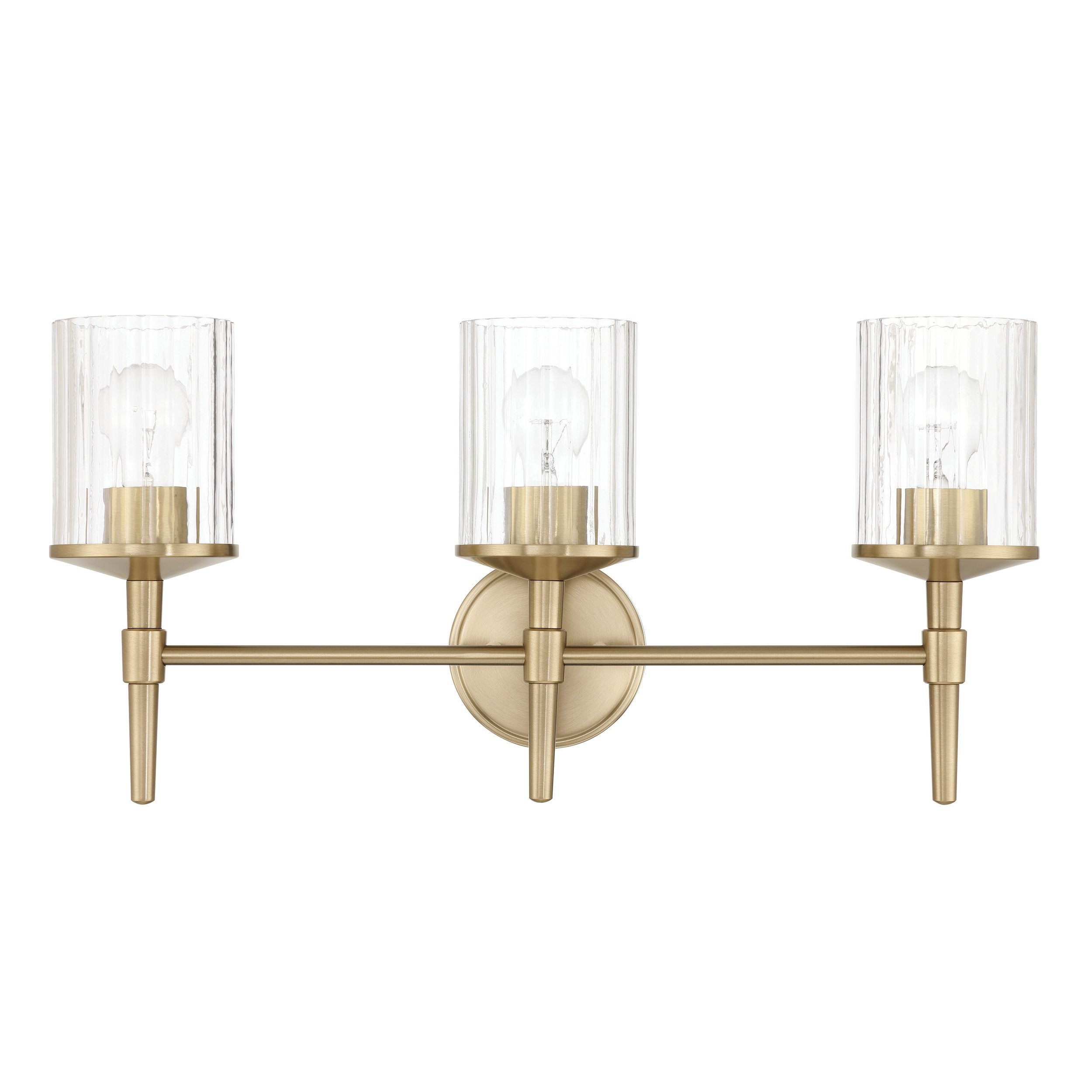 Andrea 24-inch 3-light Champagne Gold Vanity Light with Clear Ribbed Glass Shades