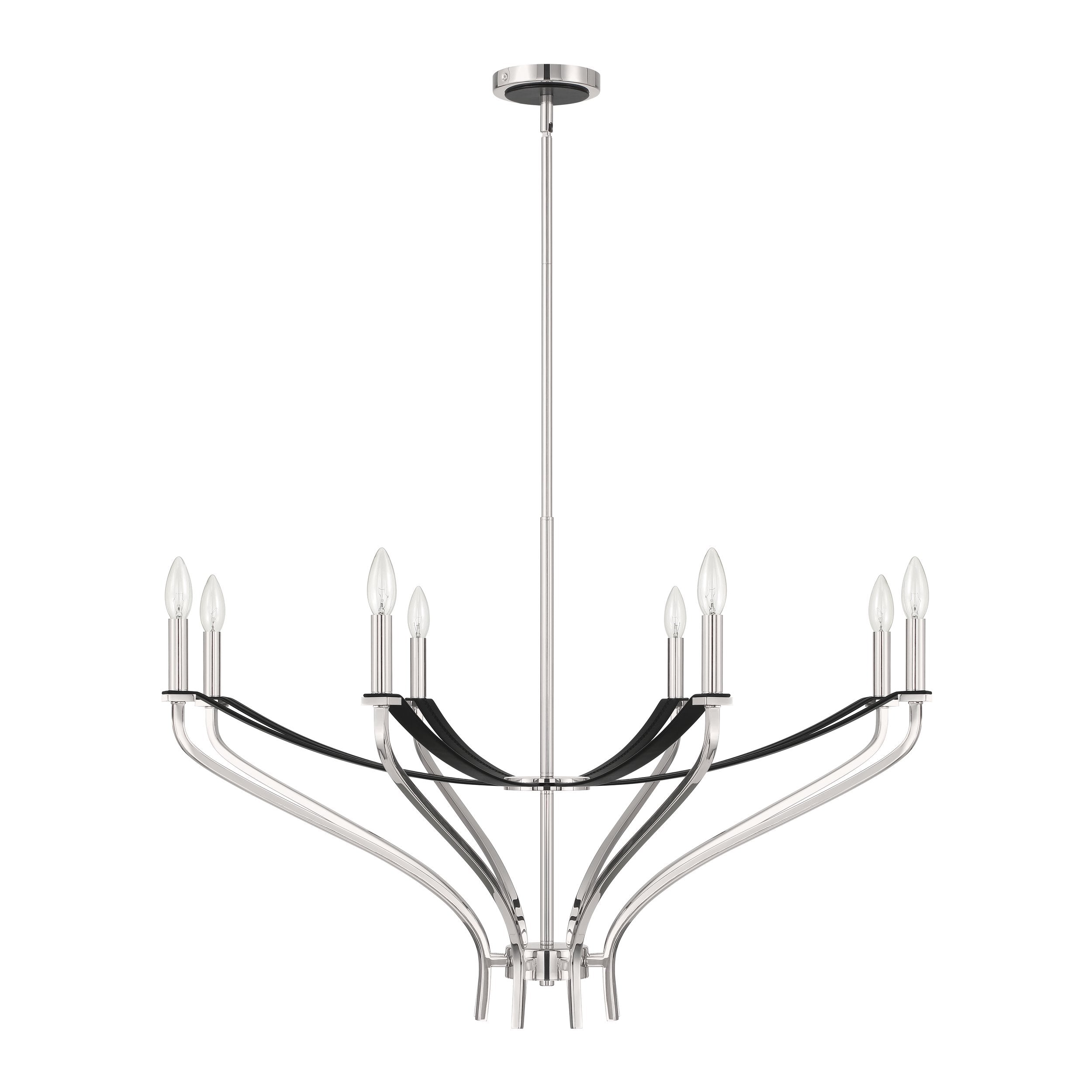 Sussex 36-inch 8-light Polished Nickel and Black Faux Leather Chandelier