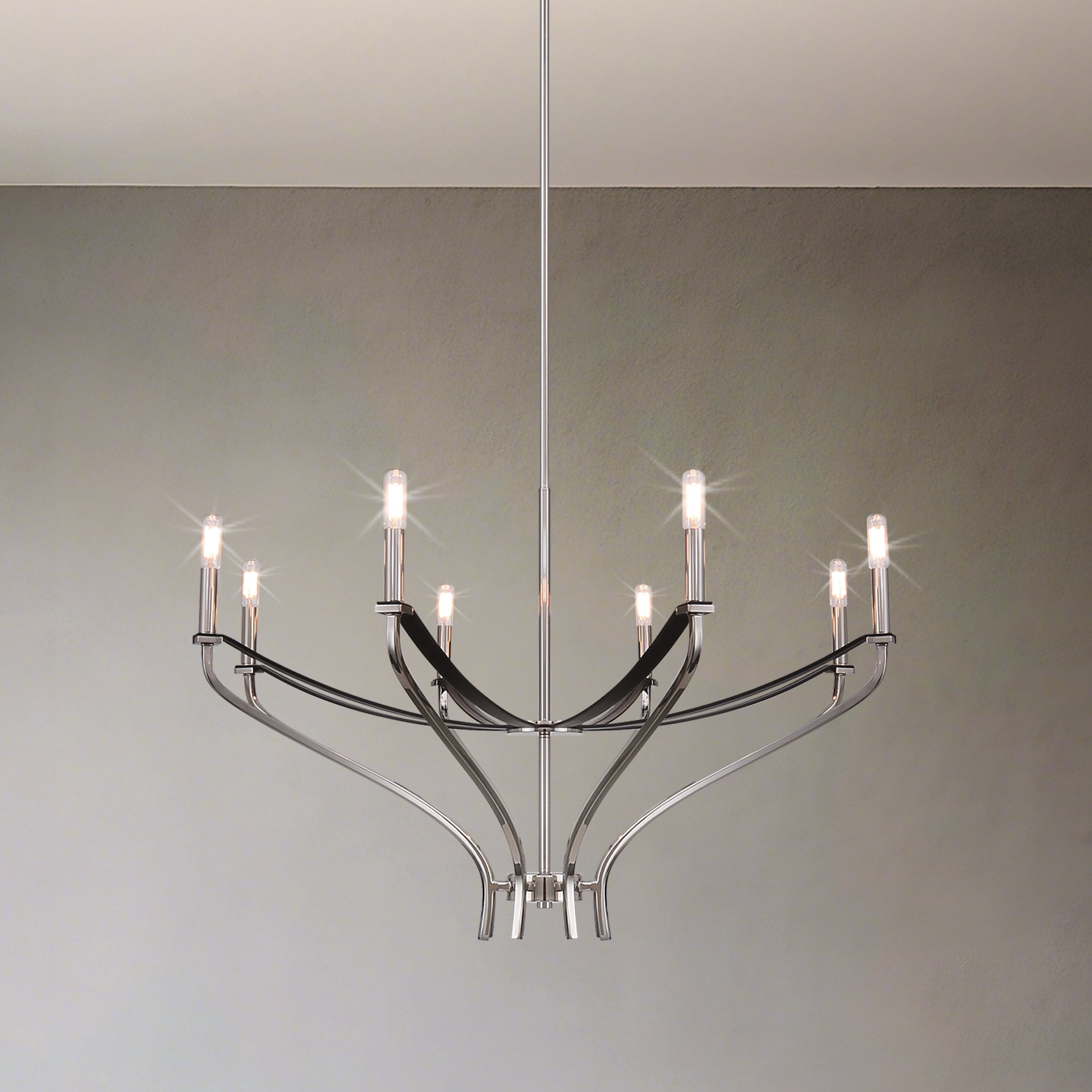 Sussex 36-inch 8-light Polished Nickel and Black Faux Leather Chandelier