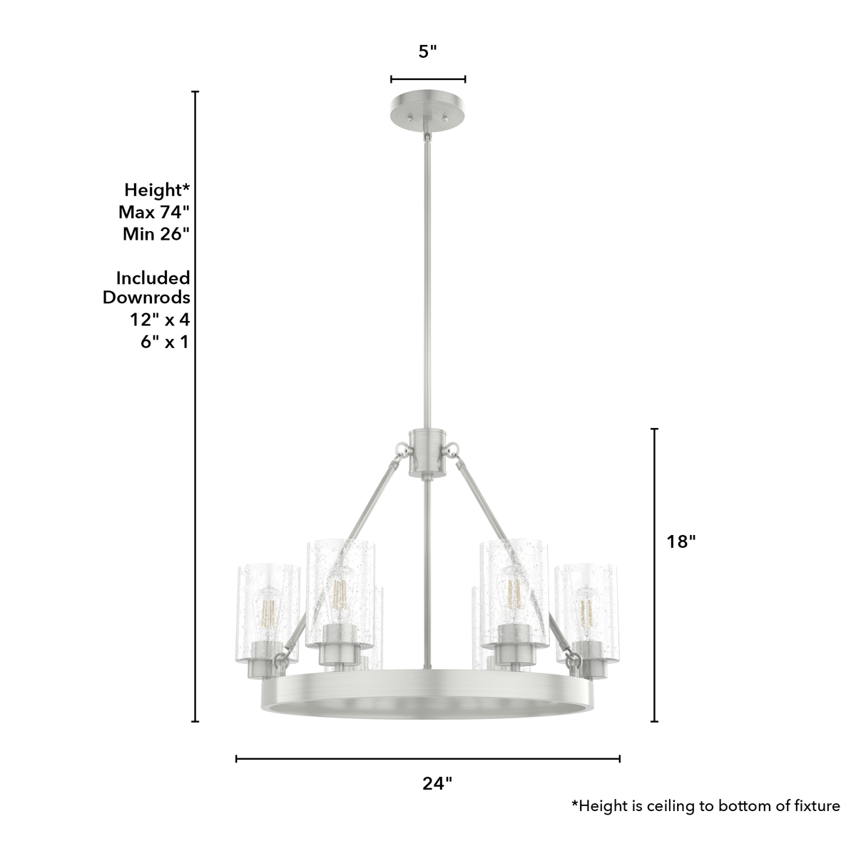 Hartland 24-inch 6-light Brushed Nickel Chandelier with Seeded Glass