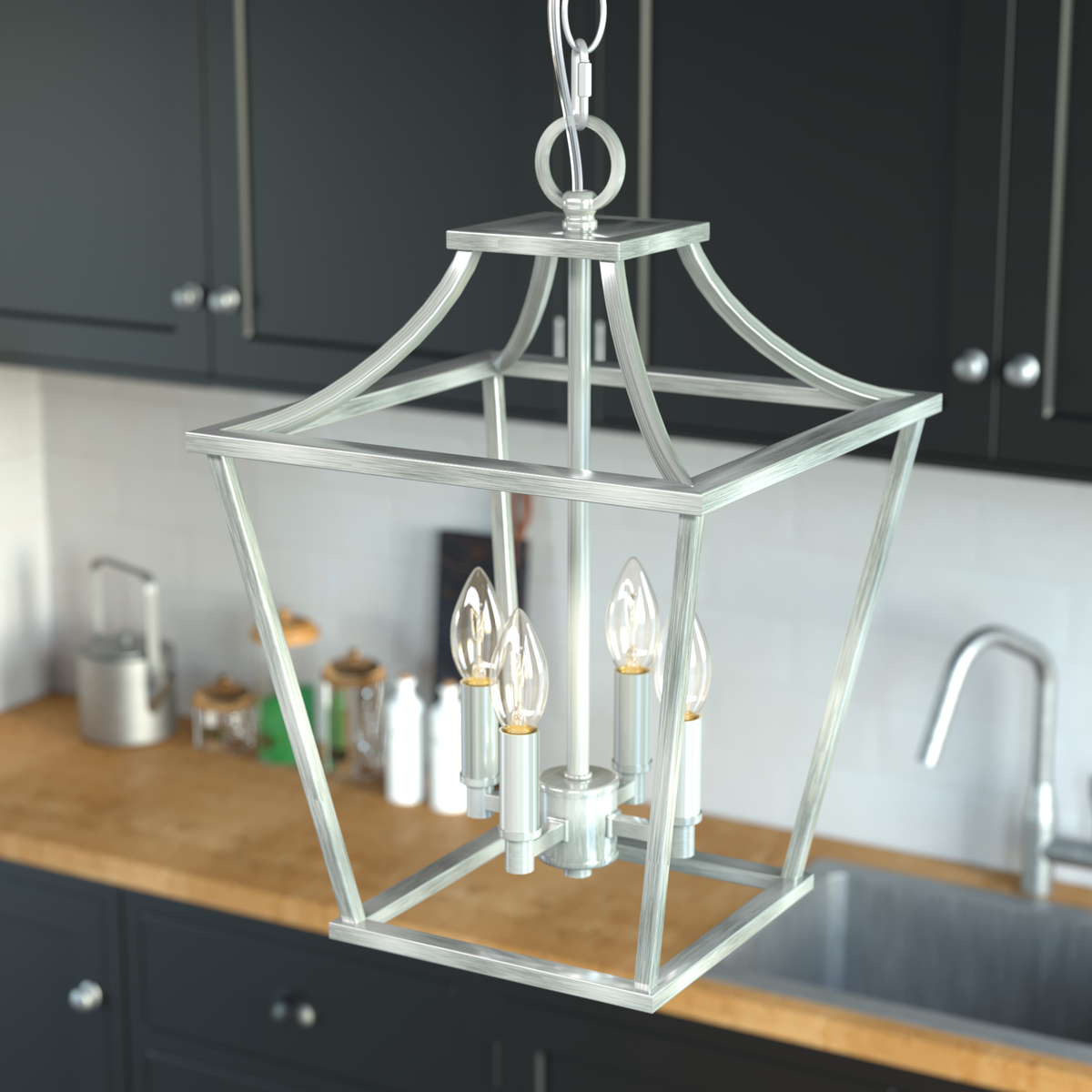Laurel Ridge 12-inch 4-light Brushed Nickel Lantern Pendant