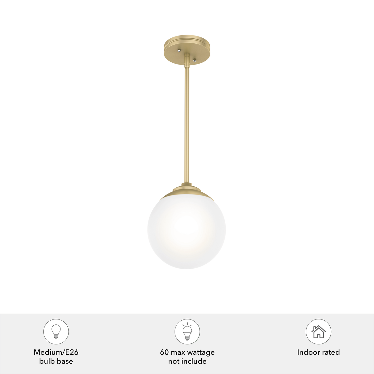 Hepburn 8-inch 1-light Modern Brass Globe Pendant with Cased White Glass