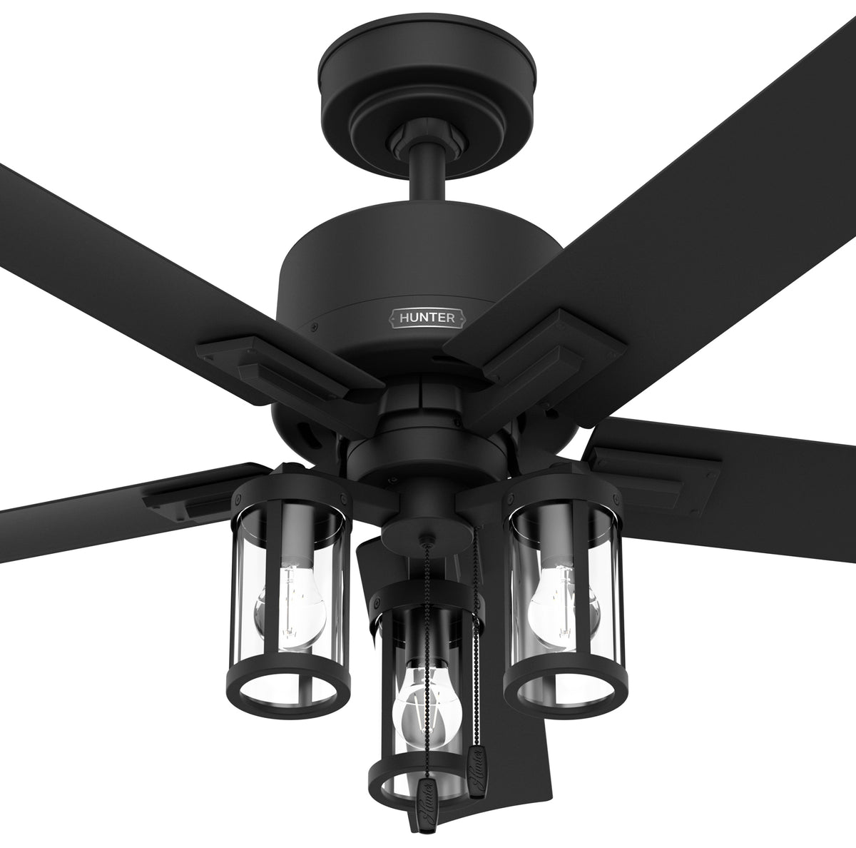 52 inch Lawndale Matte Black Damp Rated Ceiling Fan with LED Light Kit and Pull Chain