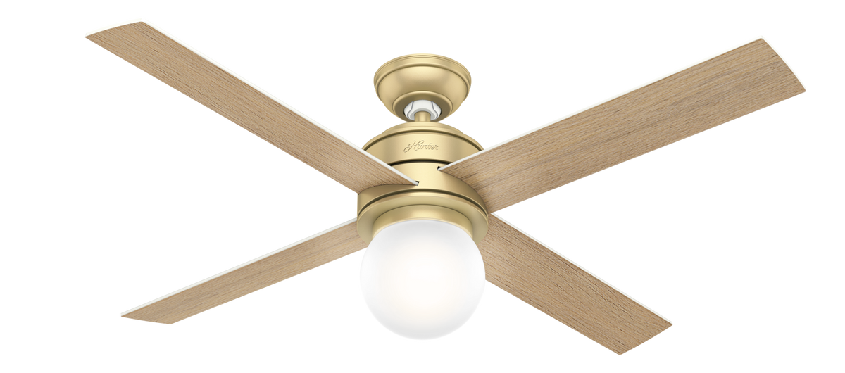 52 inch Hepburn Modern Brass Ceiling Fan with LED Light Kit and Wall Control