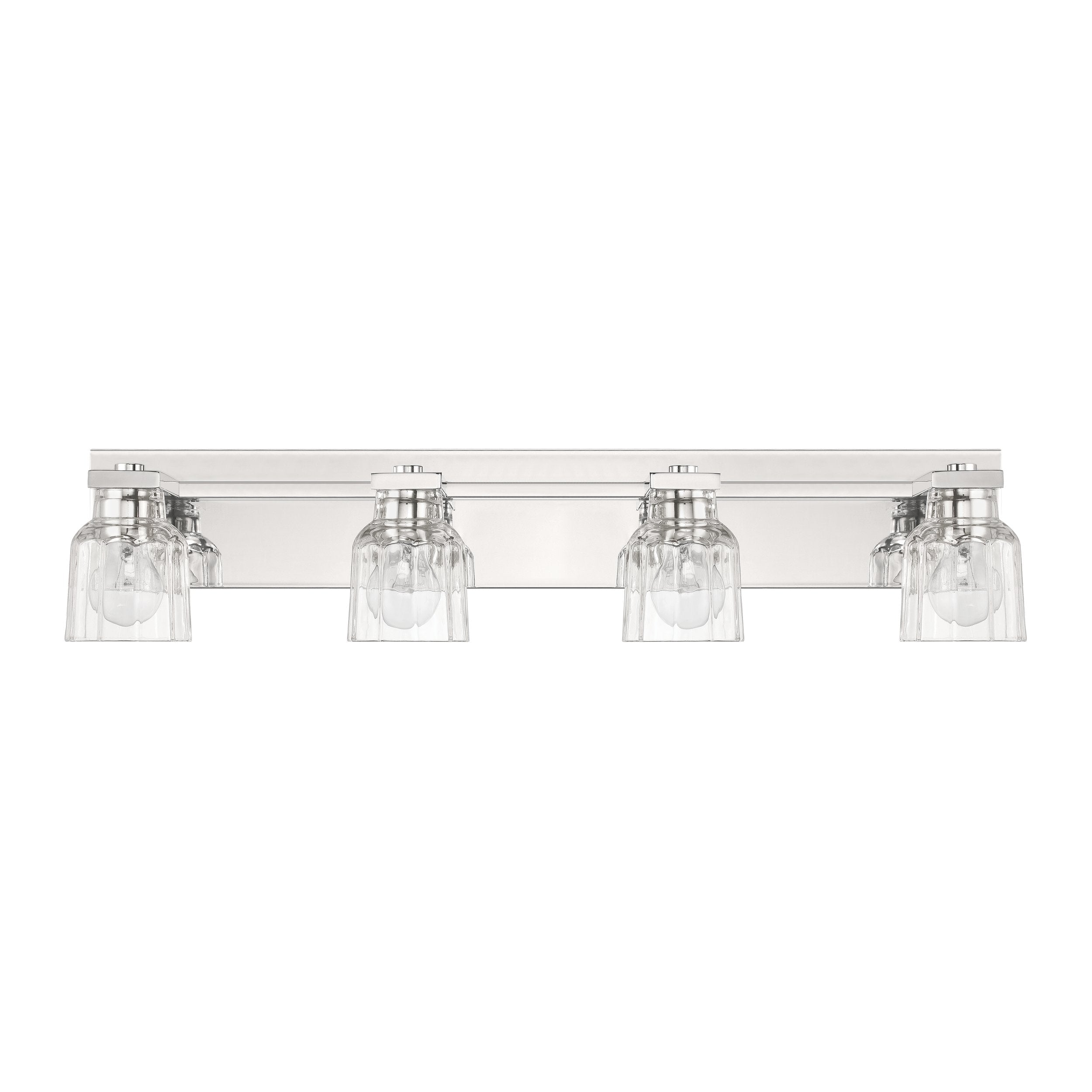 Dryden 32-inch 4-light Polished Nickel Vanity Light with Clear Ribbed Glass Shades