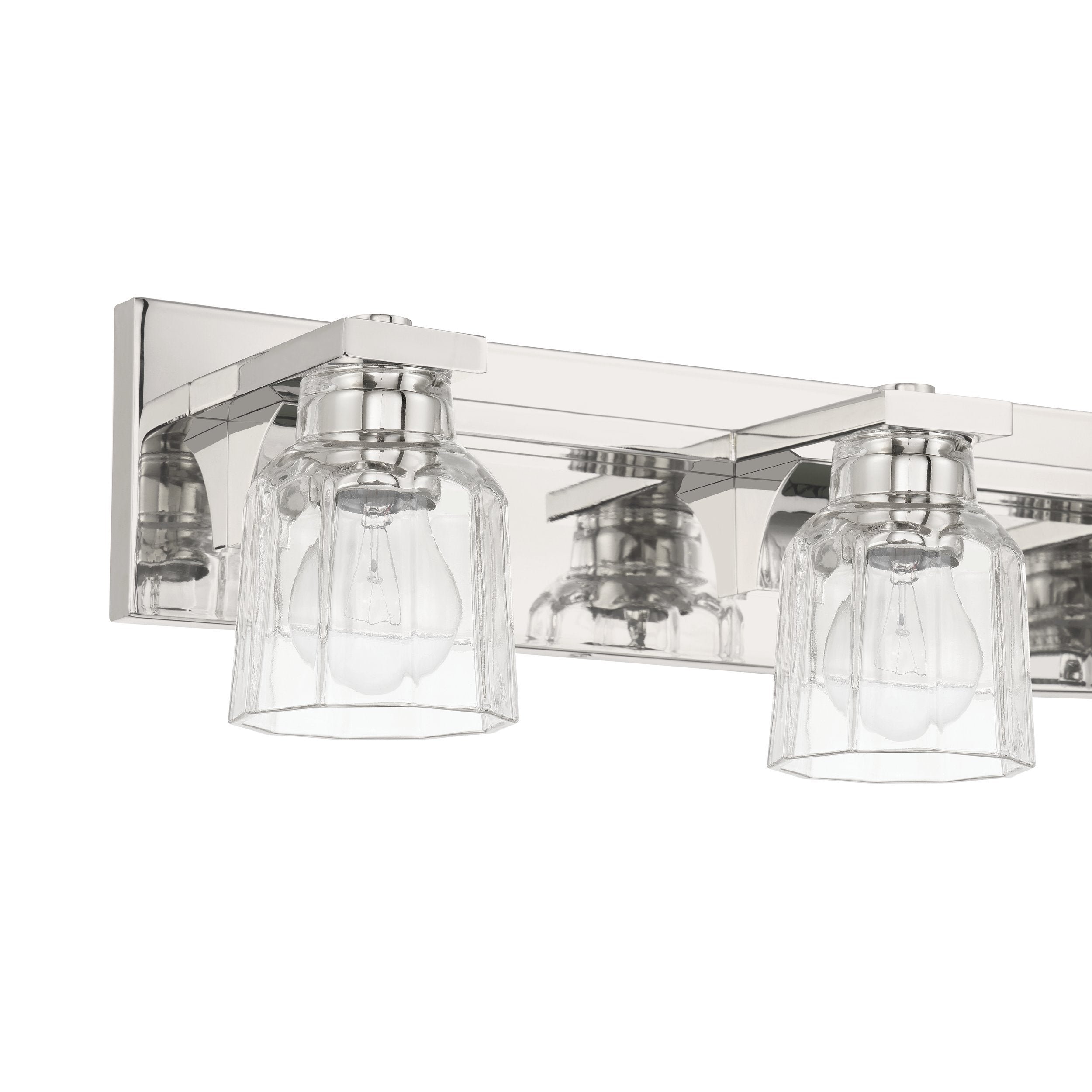 Dryden 32-inch 4-light Polished Nickel Vanity Light with Clear Ribbed Glass Shades