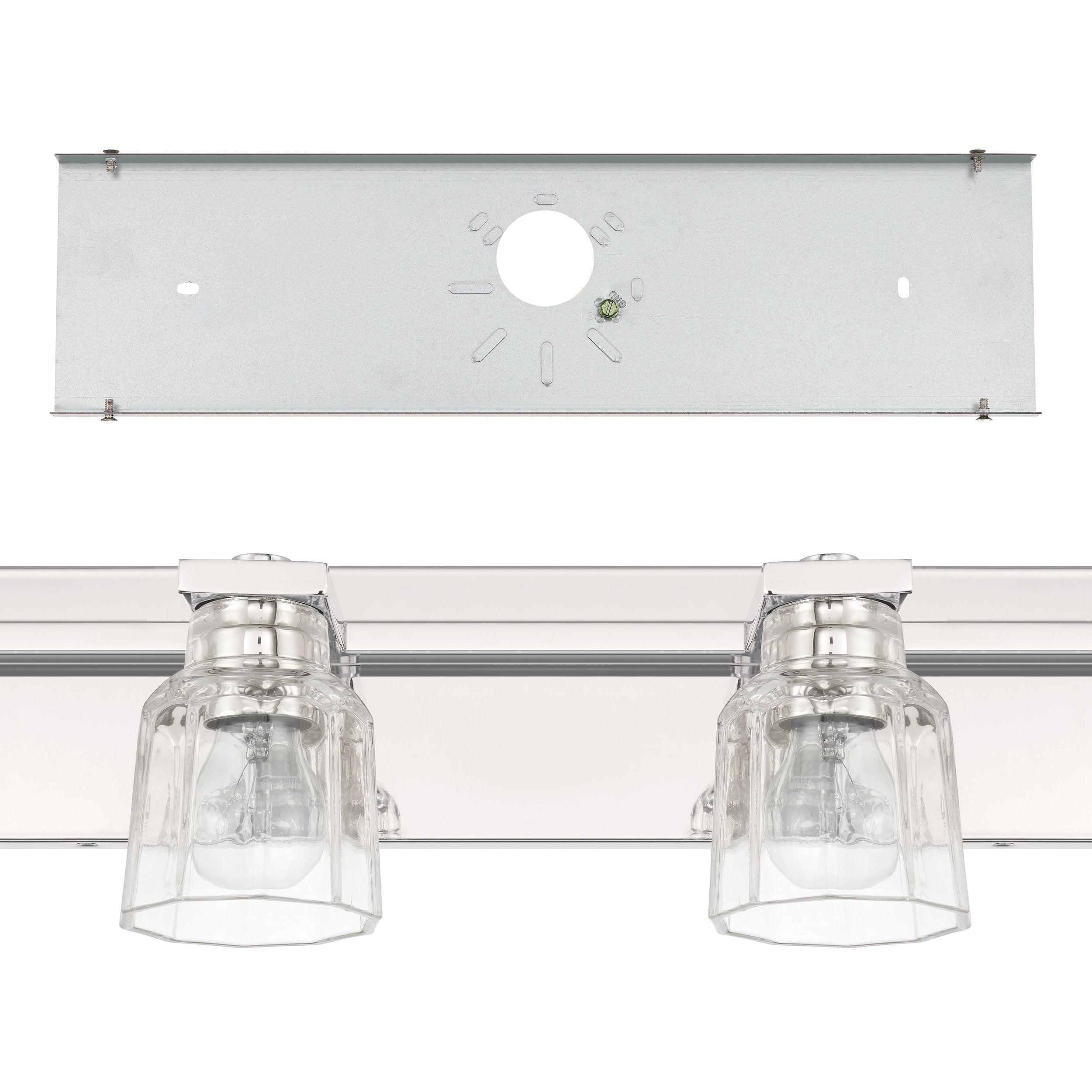 Dryden 32-inch 4-light Polished Nickel Vanity Light with Clear Ribbed Glass Shades