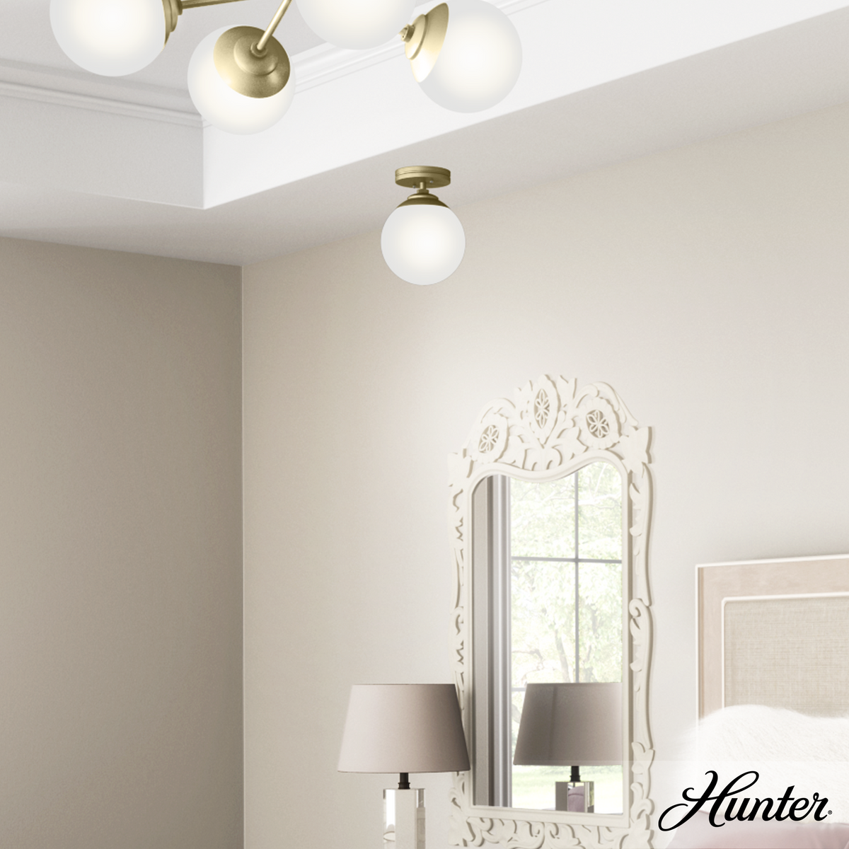Hepburn 8-inch 1-light Modern Brass Semi-Flush Mount with Cased White Glass