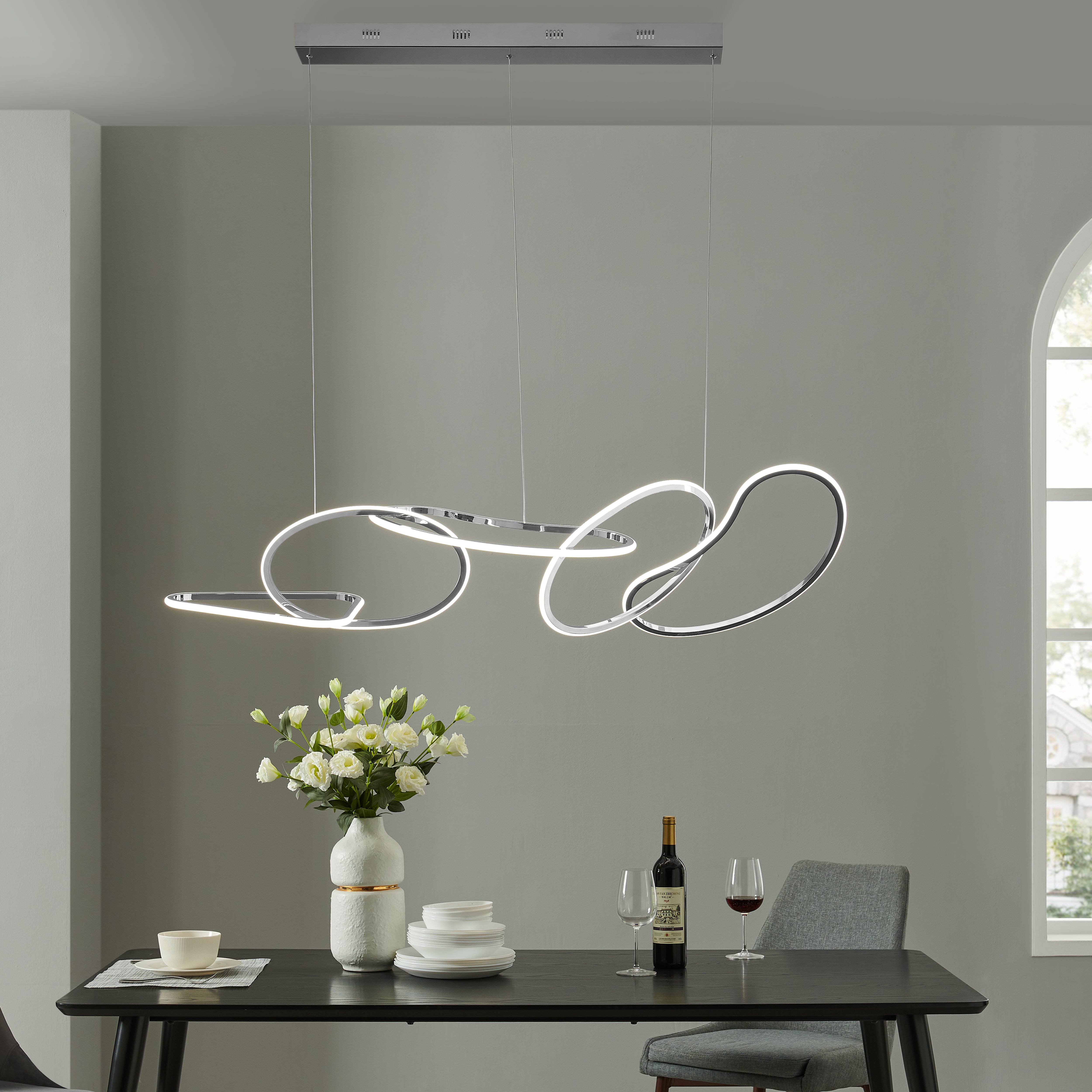 Seoul LED Hoops Rectangular Chandelier | Chrome