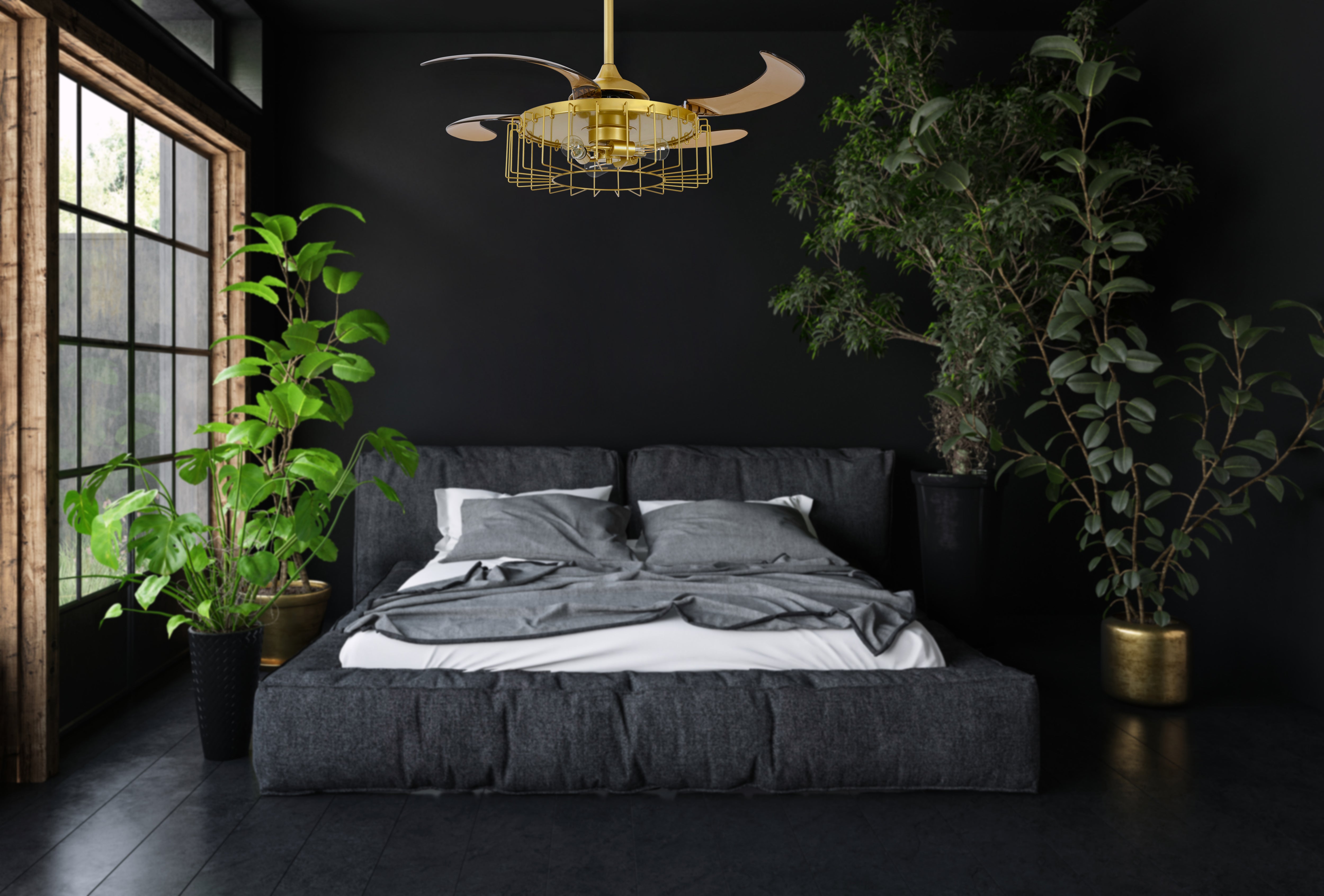 48 Inch Antique Gold Retractable Blade Ceiling Fan