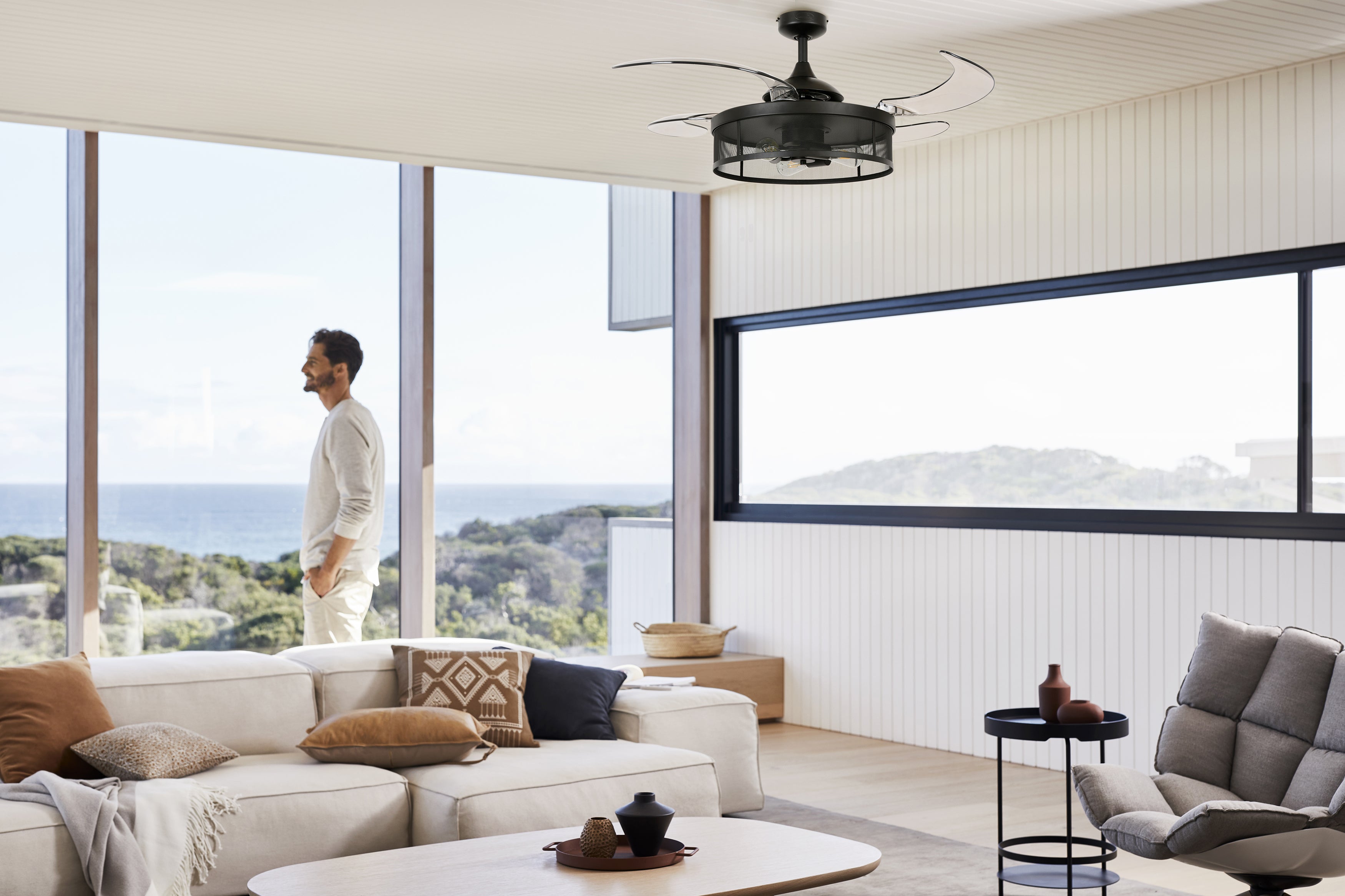 48 Inch Black Fan with 3 Lights and Retractable Blades Remote Included