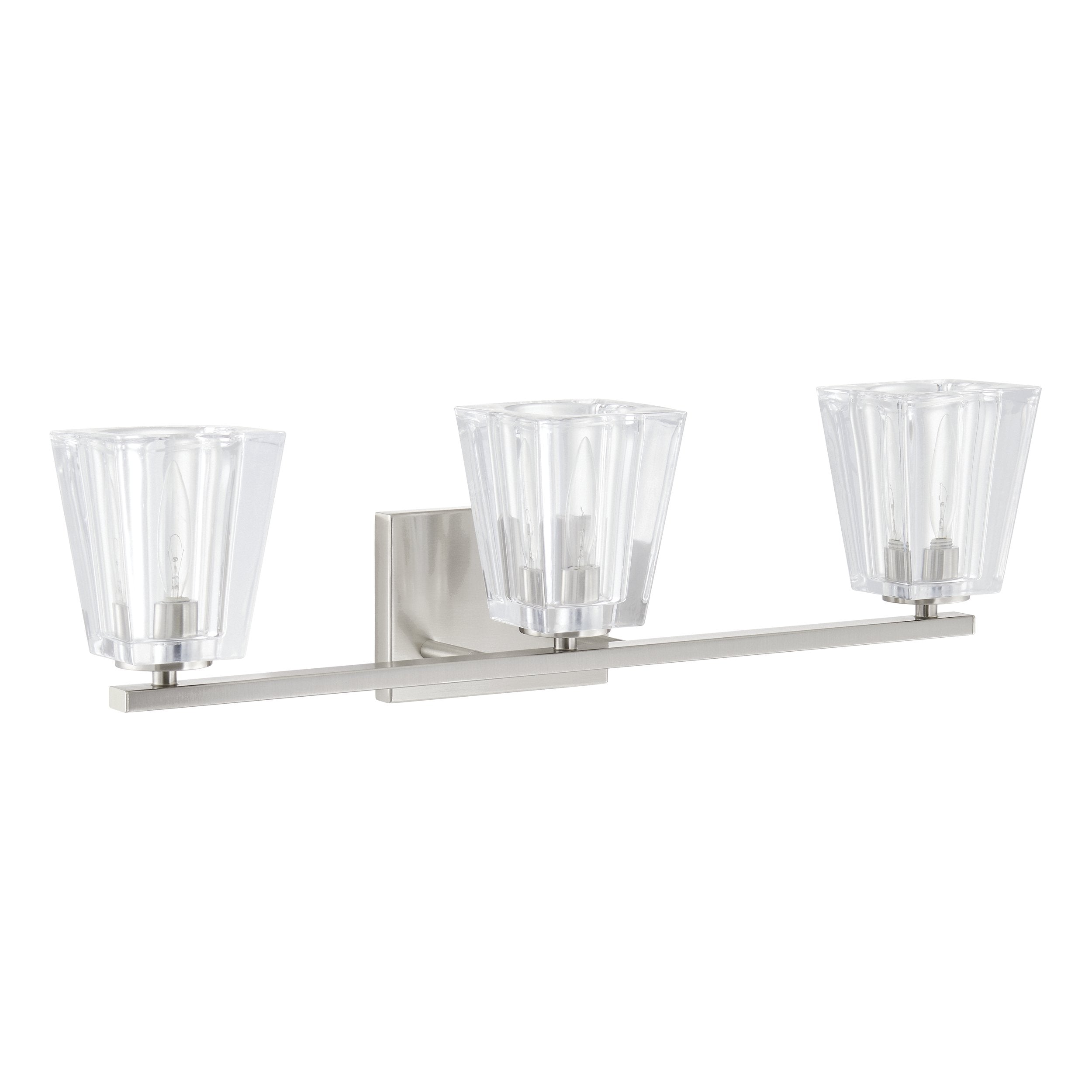 Valentin 24-inch 3-light Brushed Nickel Vanity Light with Clear Pressed Glass Shades