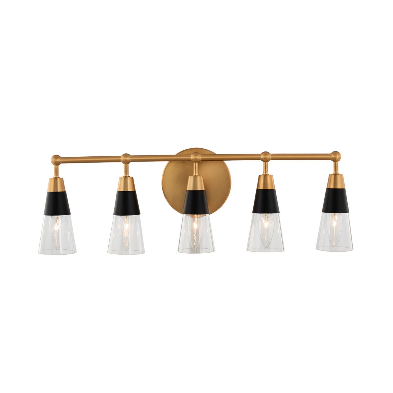 24'' Ponti 5 Light Matte Black w/ New Brass Vanity Light
