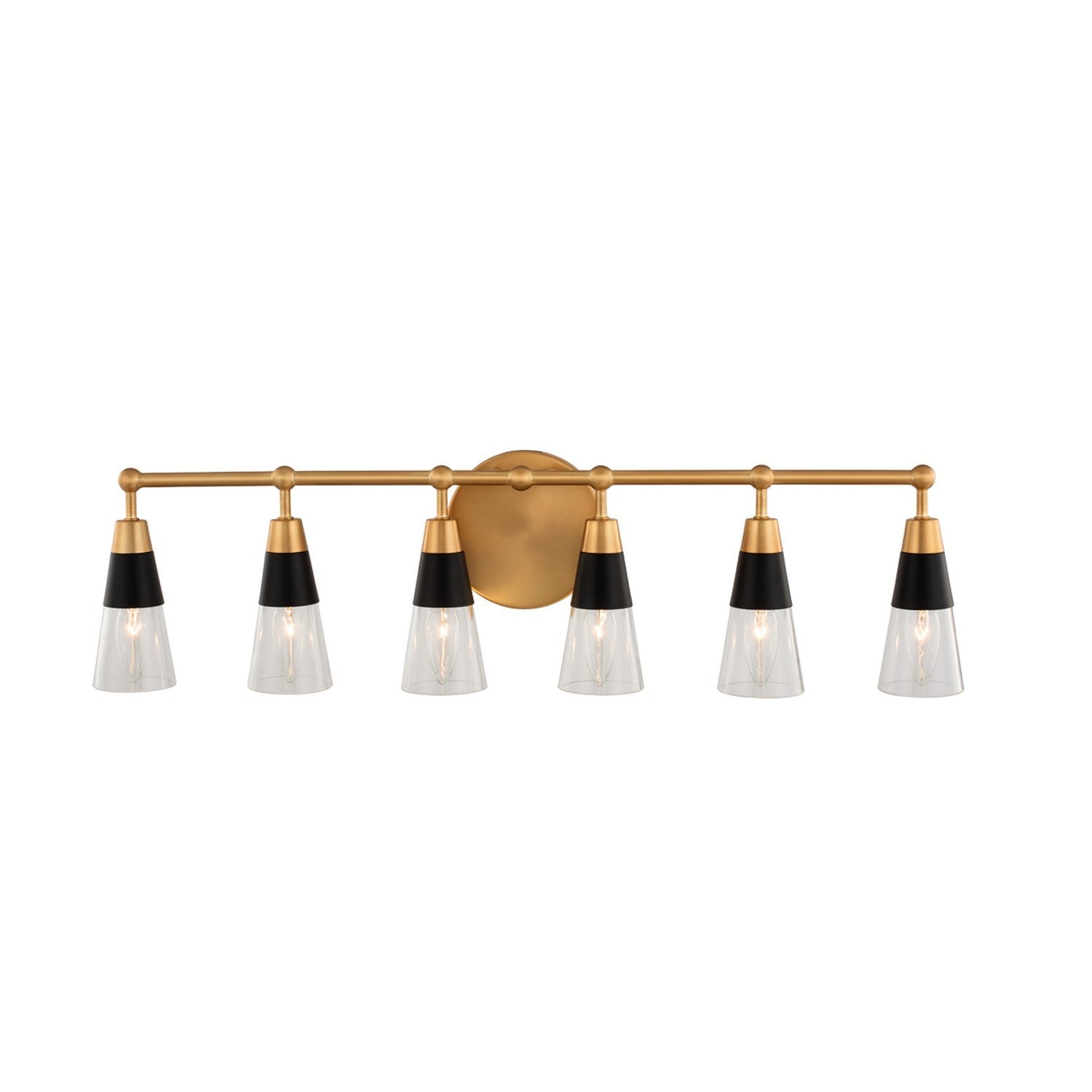 30'' Ponti 6 Light Matte Black w/ New Brass Vanity Light