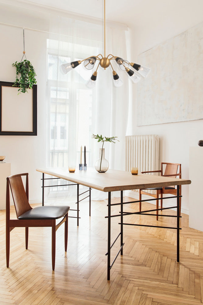 17'' Ponti 7 Light Matte Black w/ New Brass Chandelier