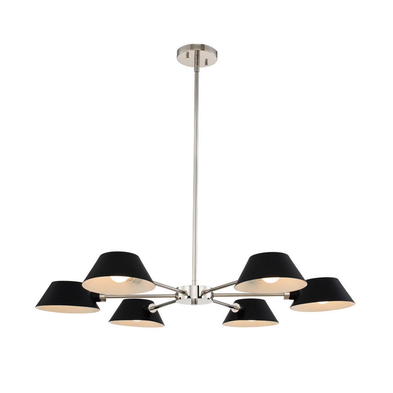 12'' Bruno 6 Light Matte Black w/ Polished Nickel Chandelier
