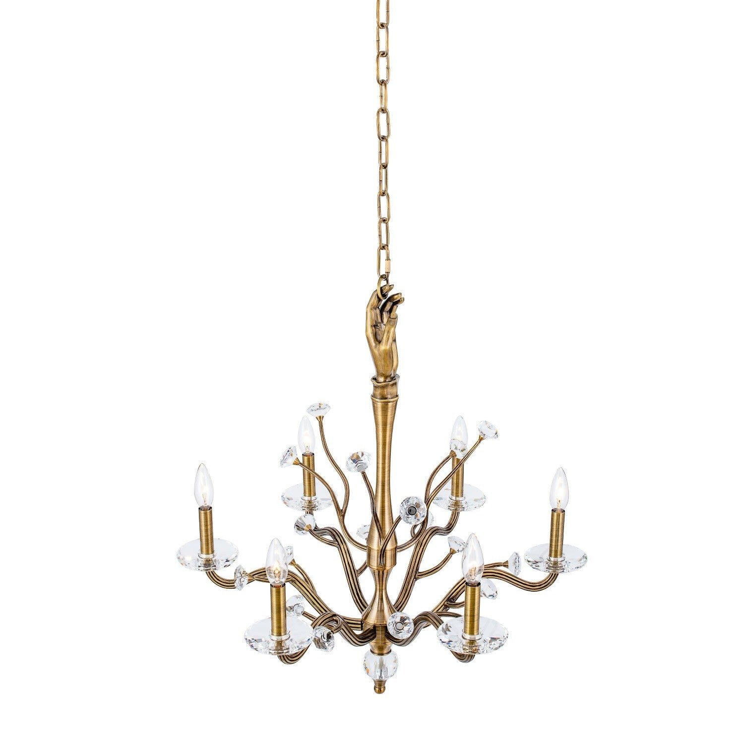 28'' Venus 6 Light Historic Brass Chandelier