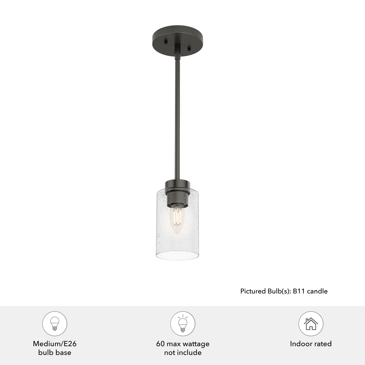 Hartland 4-inch 1-light Noble Bronze Pendant with Seeded Glass