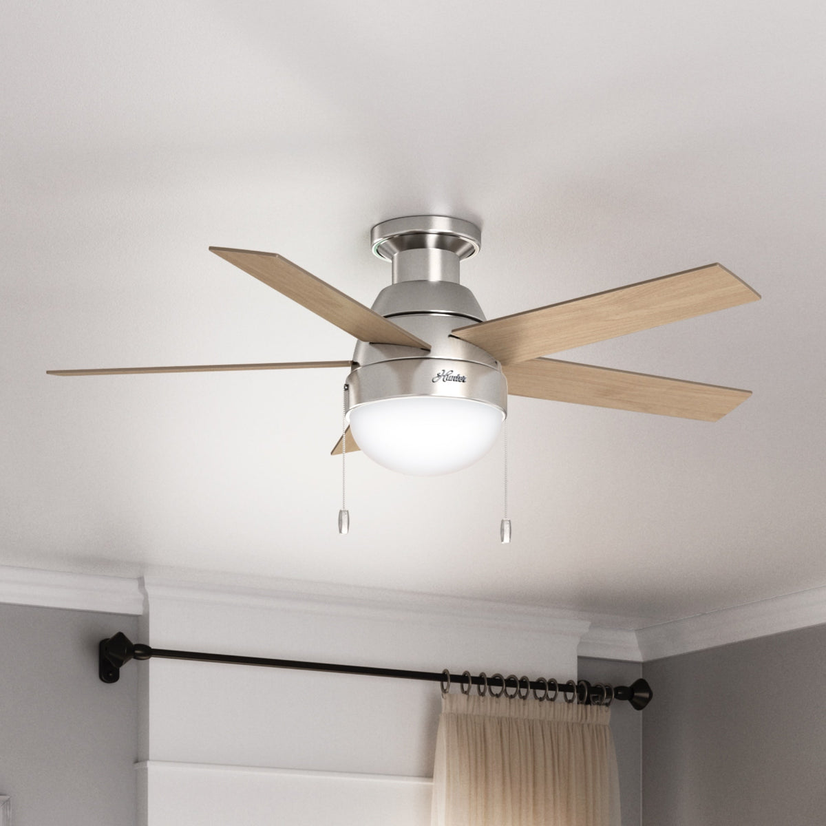 46 inch Anslee Brushed Nickel Low Profile Ceiling Fan with LED Light Kit and Pull Chain
