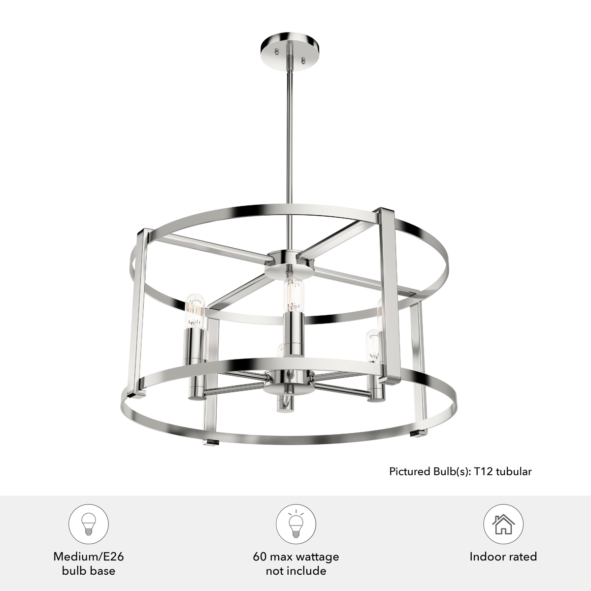 Astwood 26-inch 6-light Polished Nickel Drum Chandelier with Clear Glass
