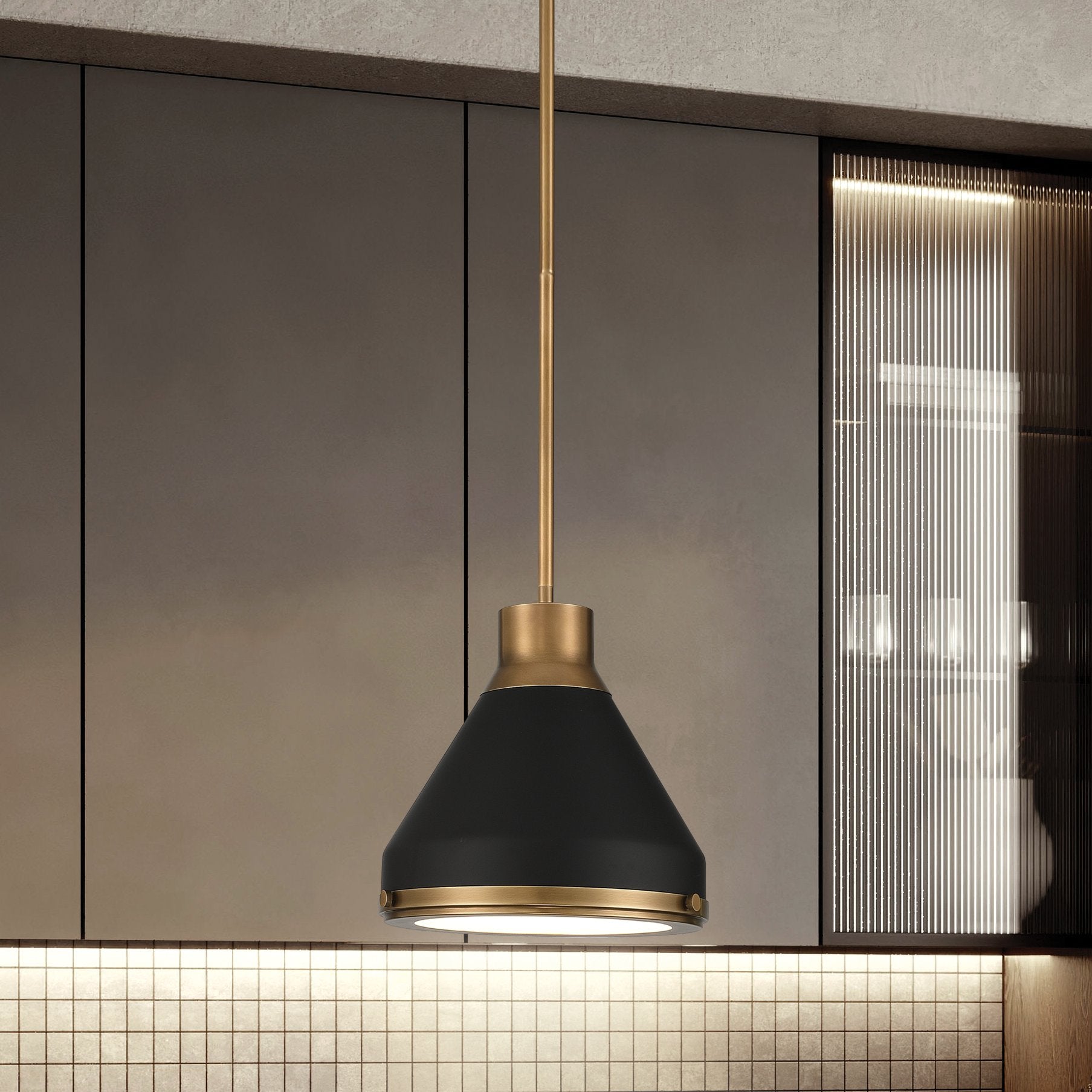 Doyle 13-inch 1-light Natural Brass Pendant Light with Matte Black Metal Shade