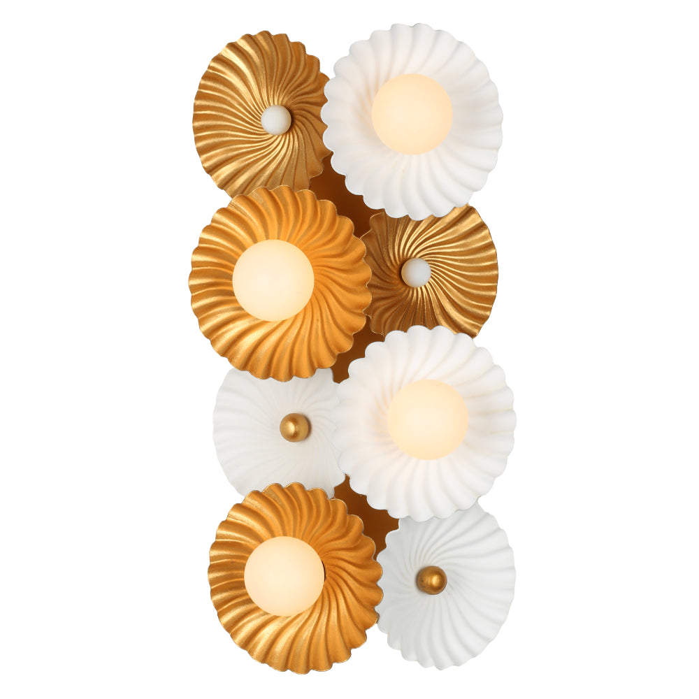 8'' Damask 6 Light White w/ Vintage Brass Wall Sconce