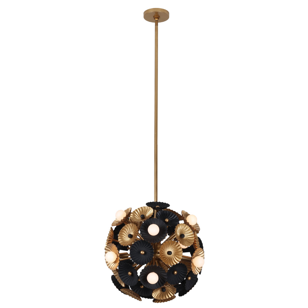 18'' Damask 6 Light Matte Black w/ Vintage Brass Semi-Flush Mount