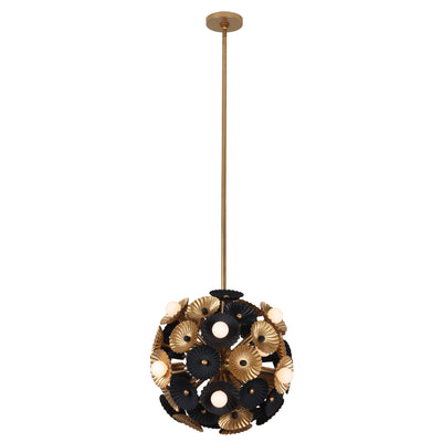 18'' Damask 6 Light Matte Black w/ Vintage Brass Semi-Flush Mount