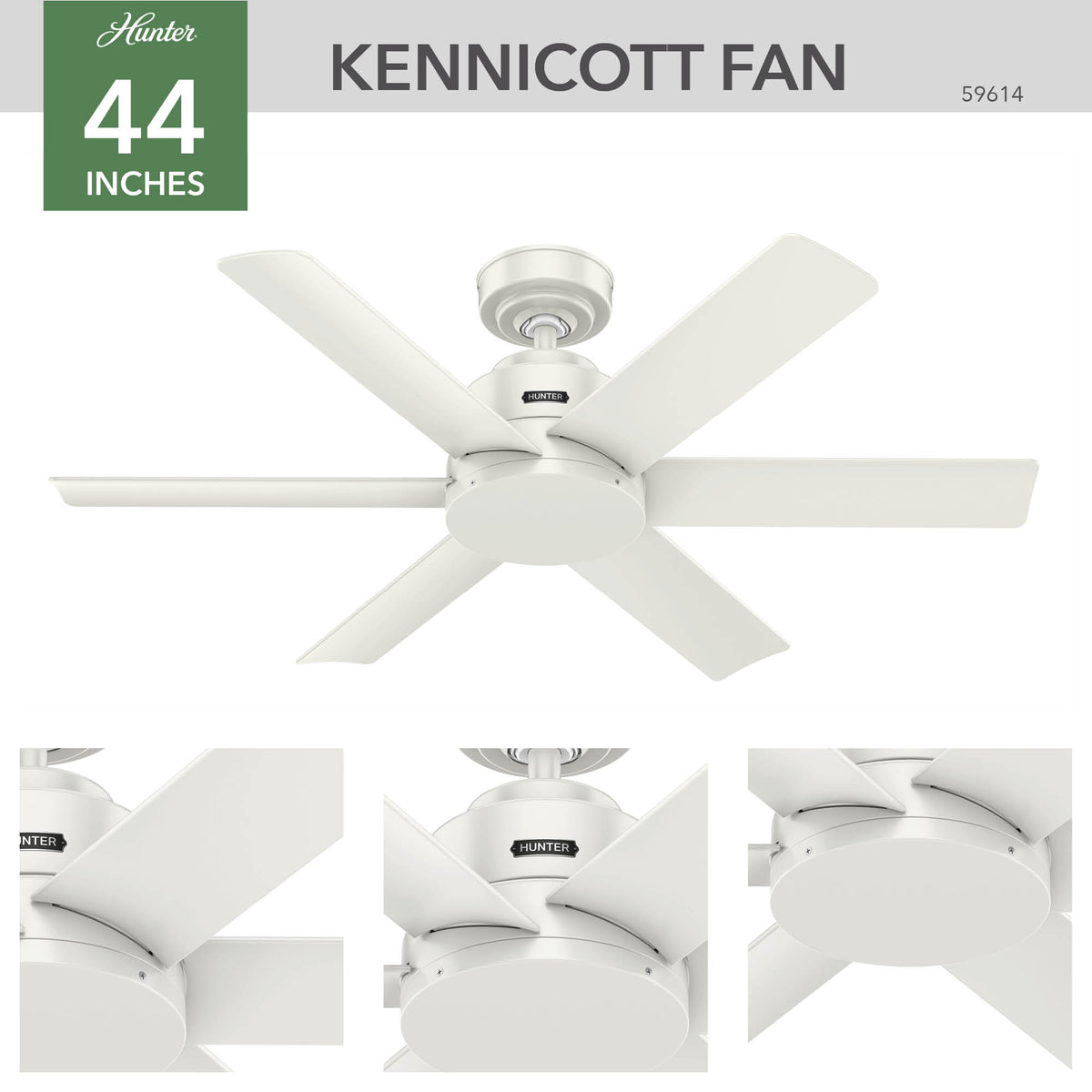 44 inch Kennicott Fresh White Damp Rated Ceiling Fan and Wall Control